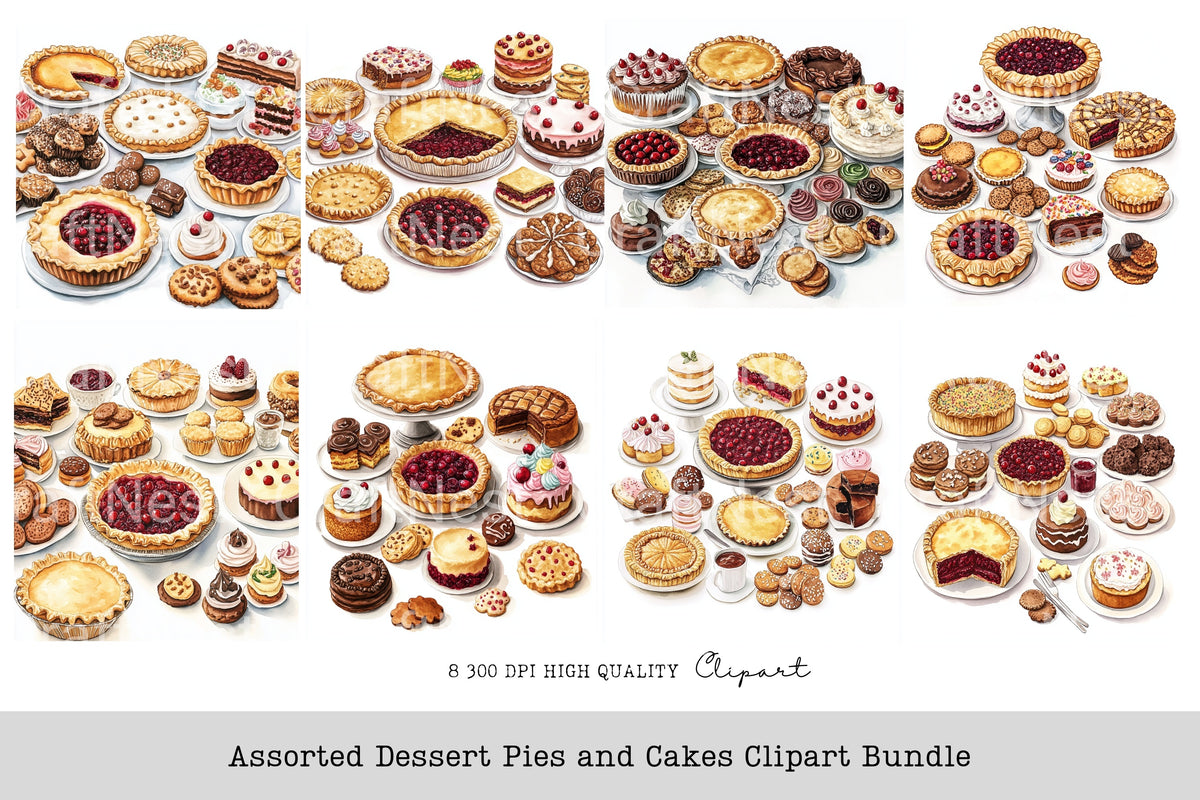 Assorted Dessert Pies And Cakes Clipart Bundle
