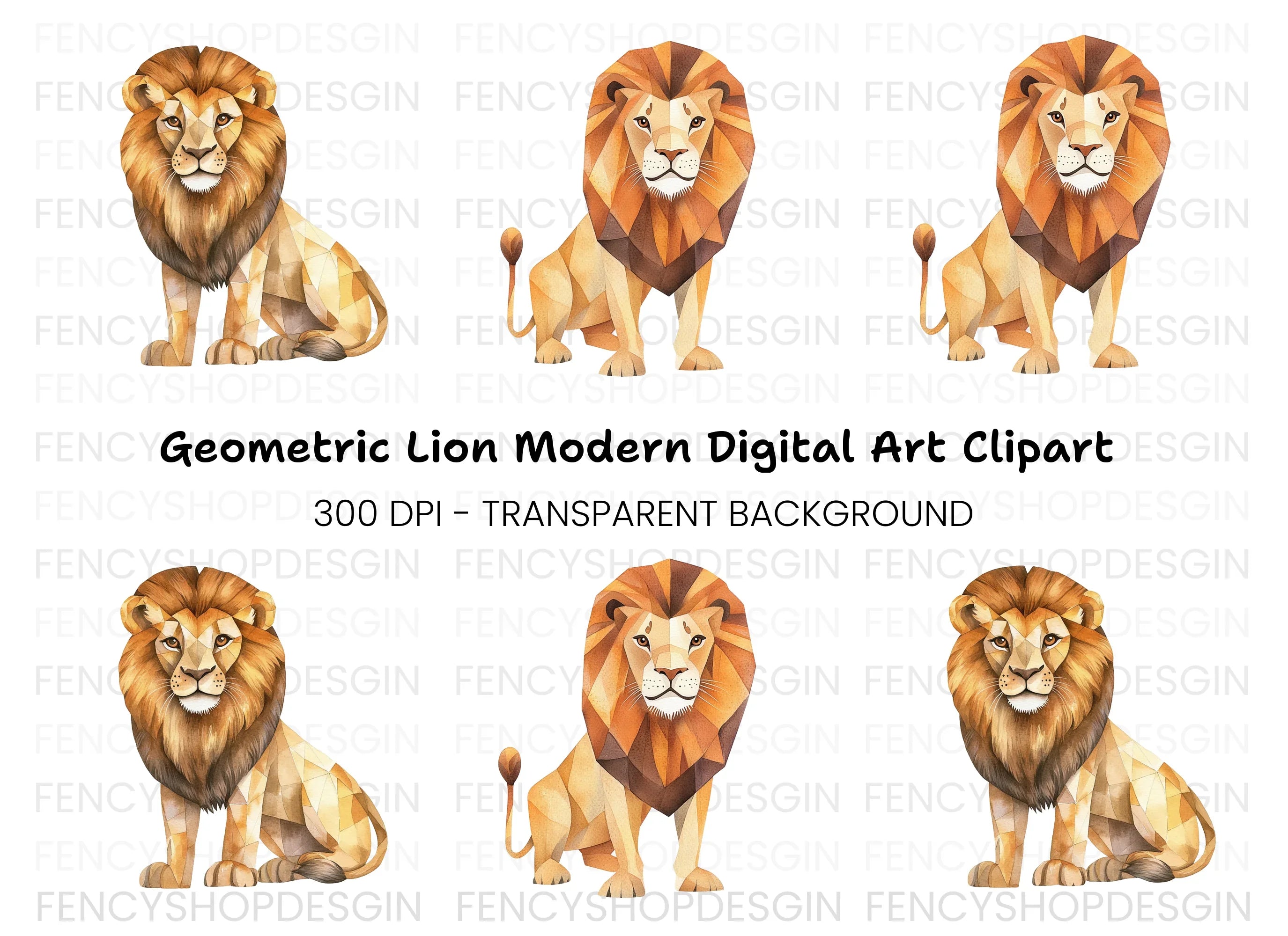 Geometric Lion Clipart Bundle