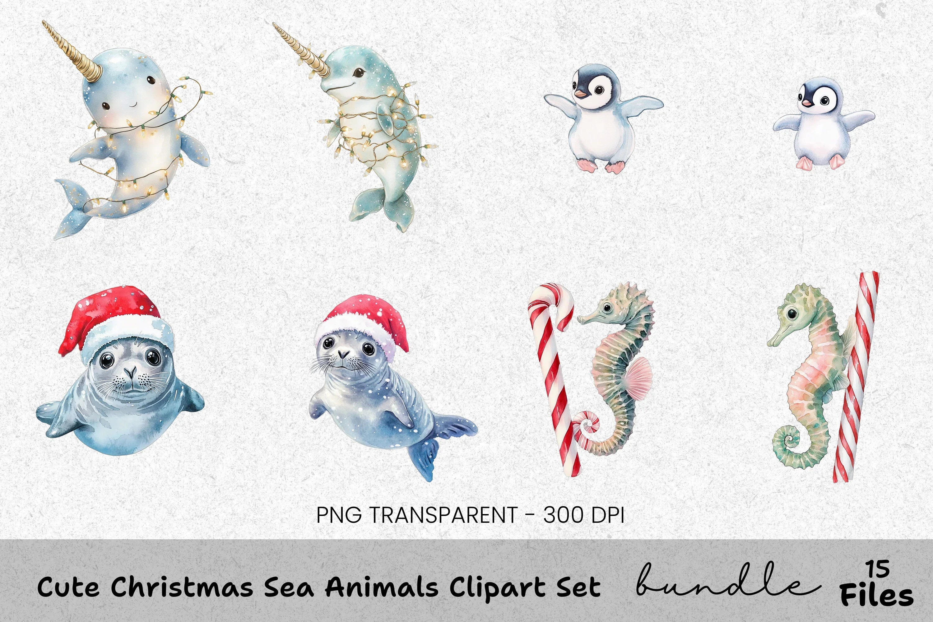 Festive Otters and Dolphin Clipart Bundle