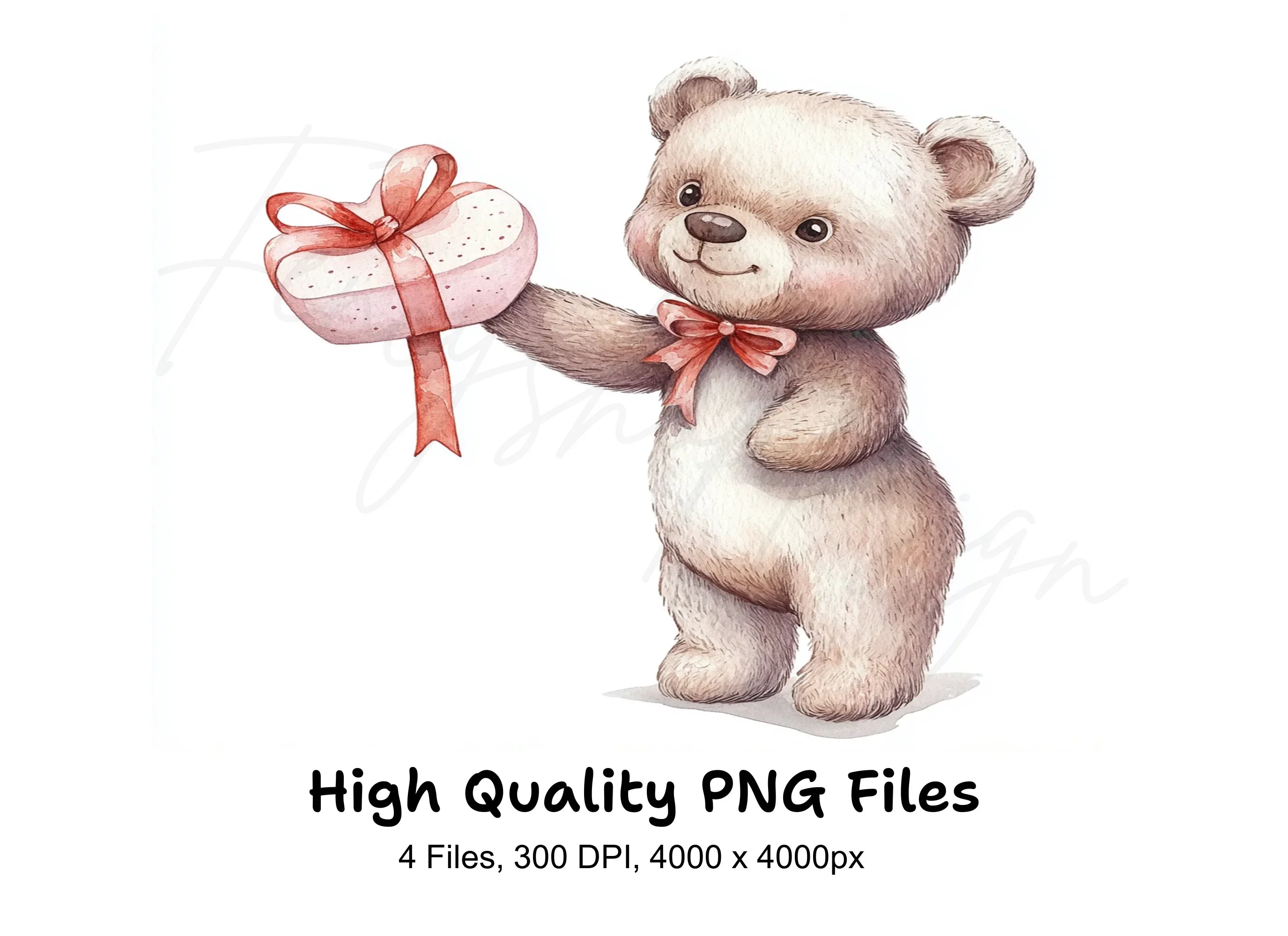 Sweet Teddy Bear Holding Heart Clipart Bundle