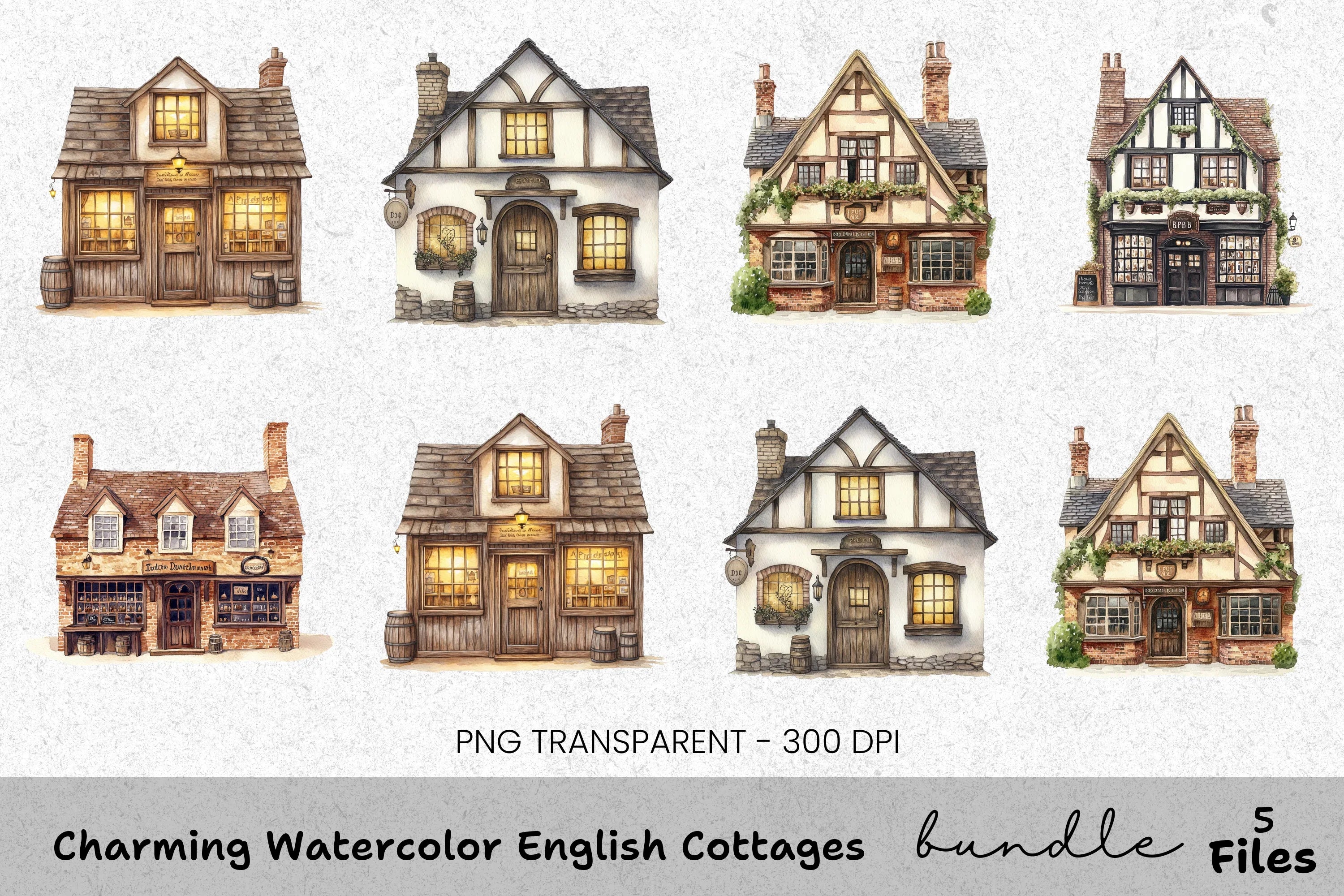 Charming English Cottages Clipart Bundle