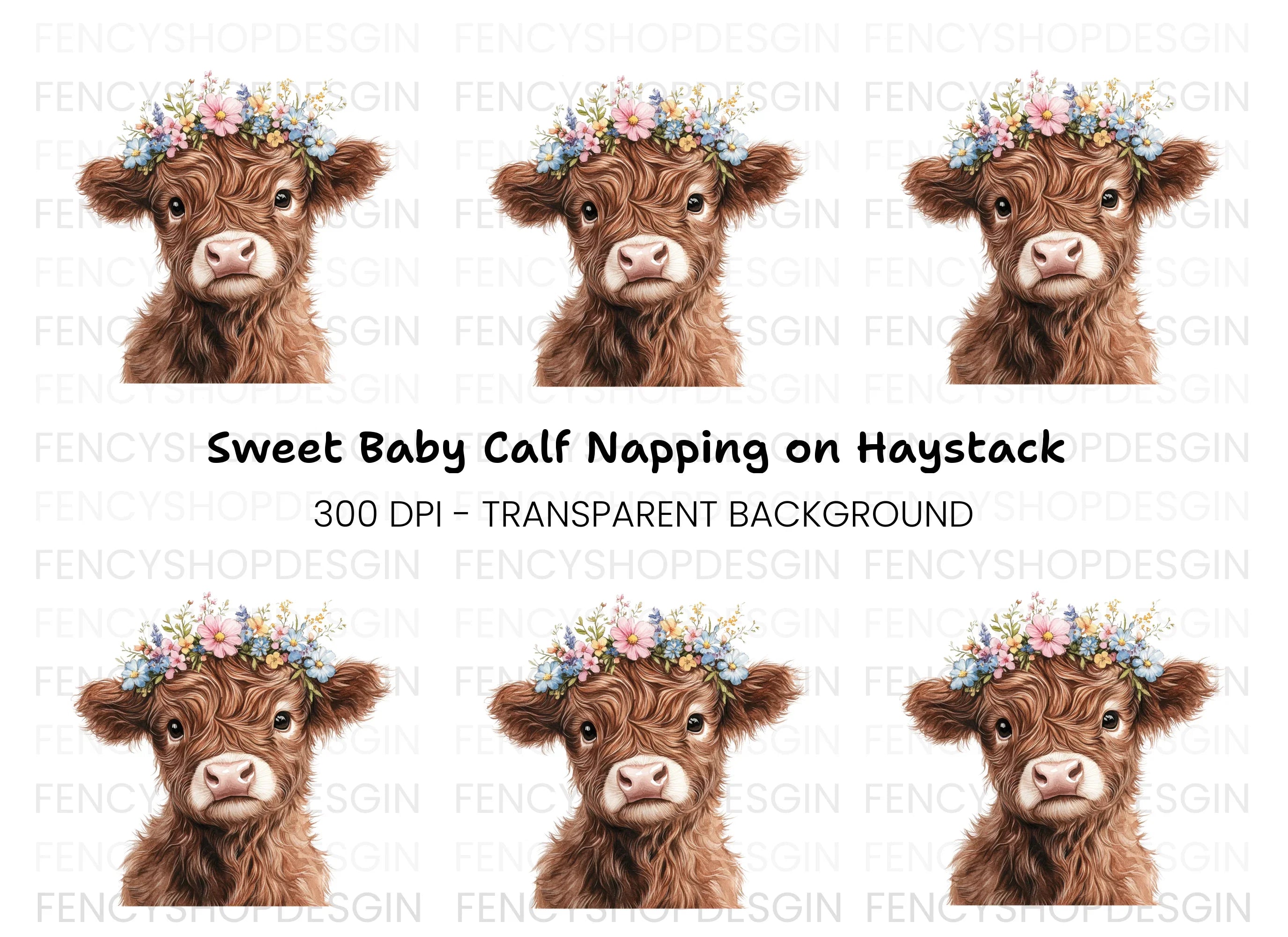 Cute Highland Cow Flower Crown Clipart Bundle