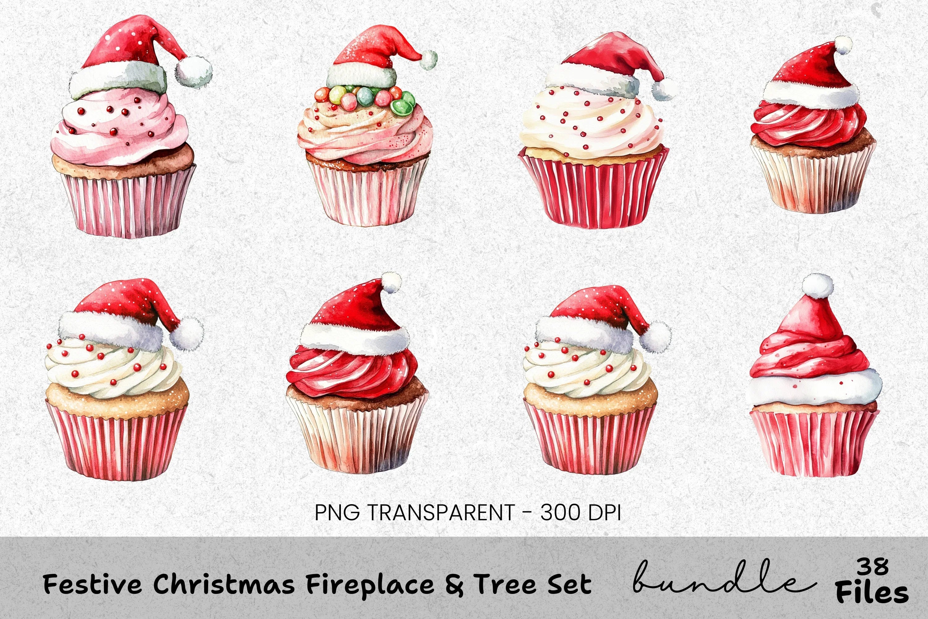 Cute Christmas Bear and Cupcakes Clipart Bundle