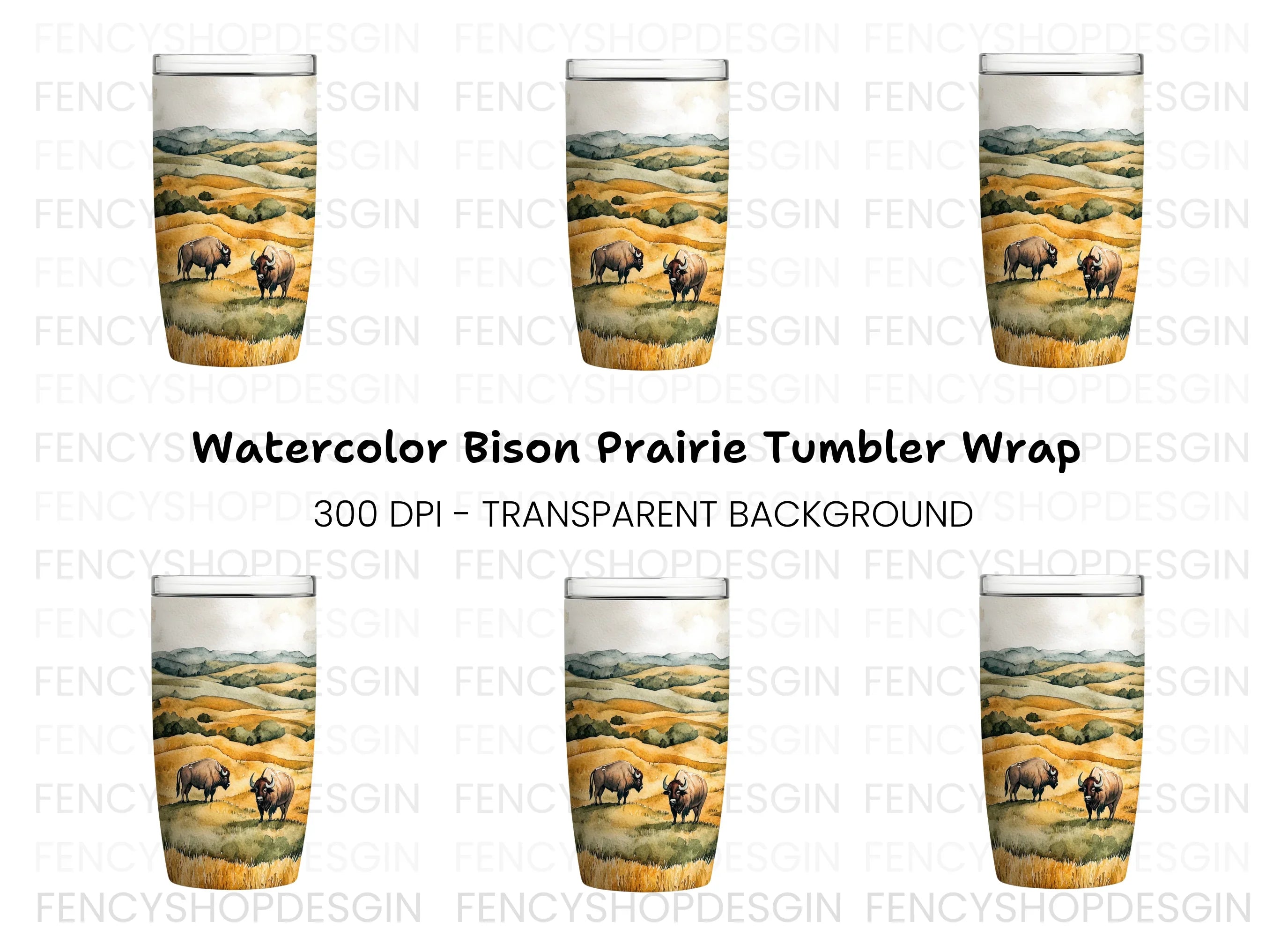 Bison in Prairie Tumbler Clipart Bundle