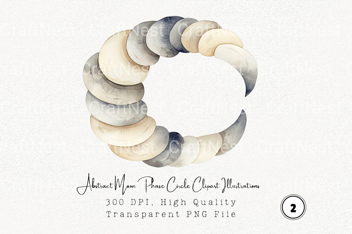 Abstract Moon Phase Circle Illustrations Clipart Bundle
