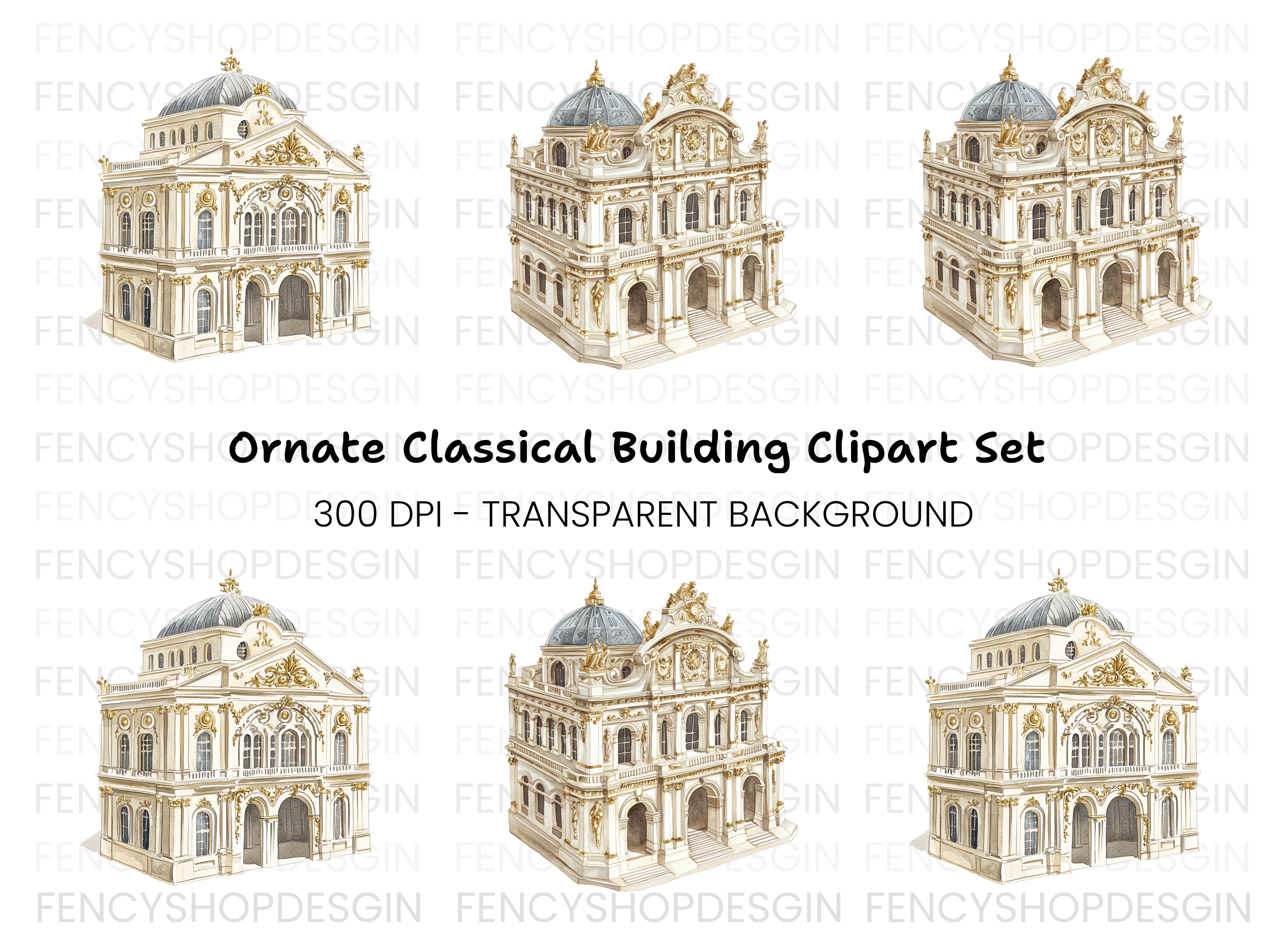 Baroque Palace Architecture Clipart Bundle