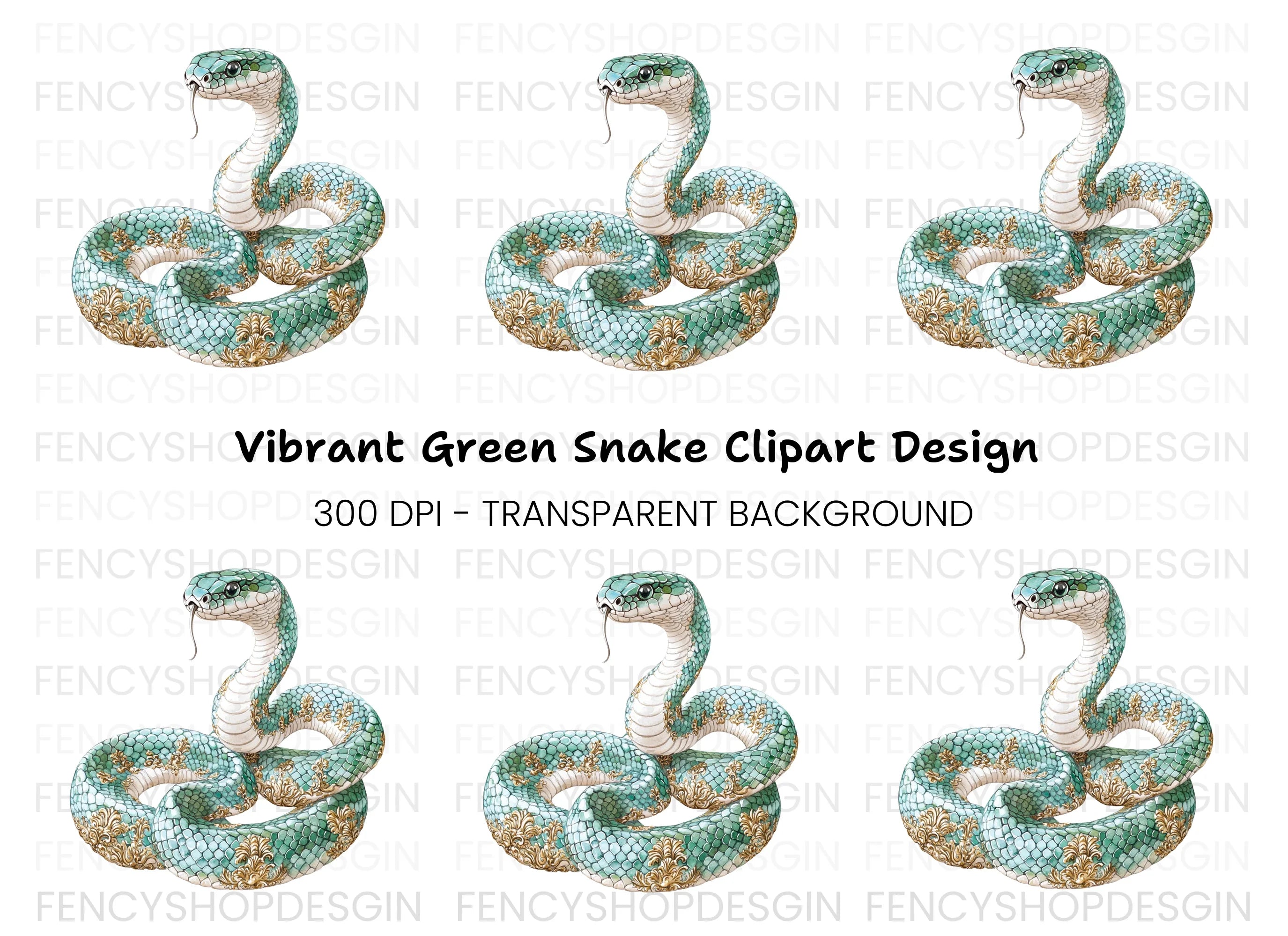 Elegant Teal Snake with Gold Ornaments Clipart Bundle