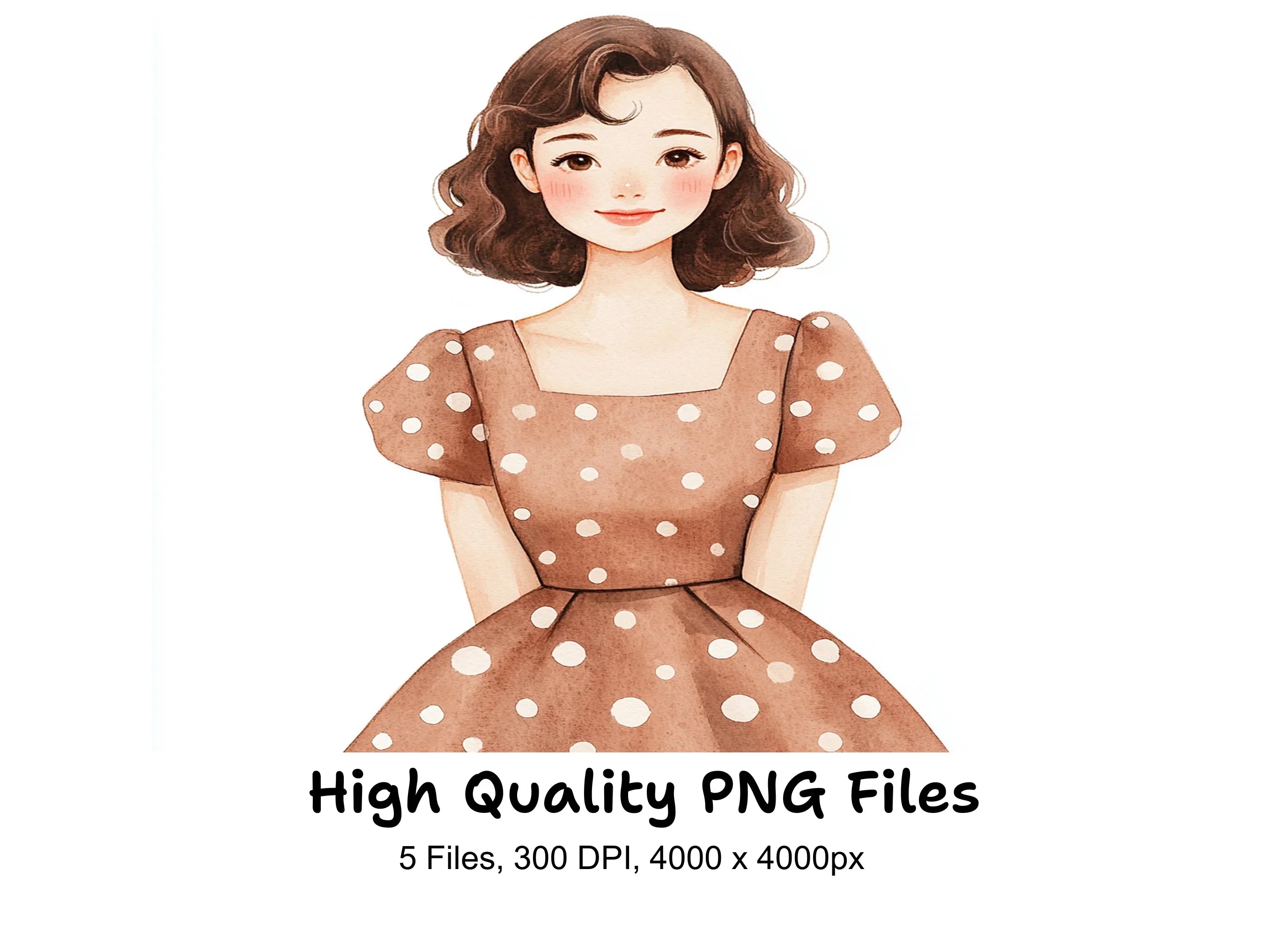 Cute Polka Dot Dress Girls Clipart Bundle