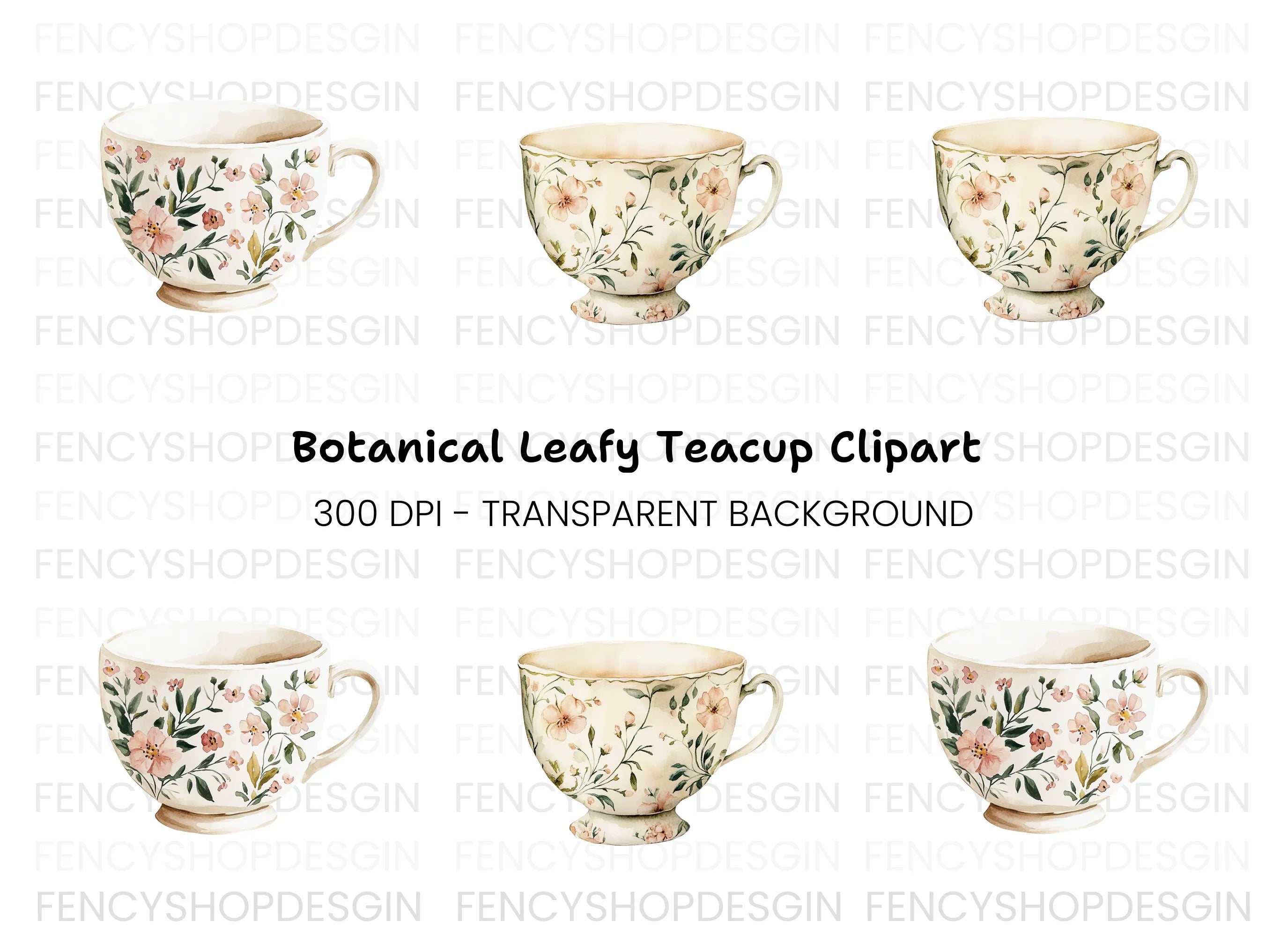 Delicate Teacups Clipart Bundle