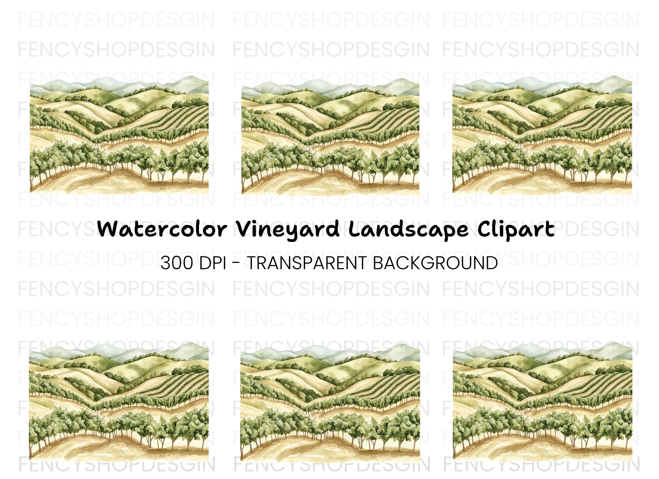 Vineyard Landscape Clipart Bundle