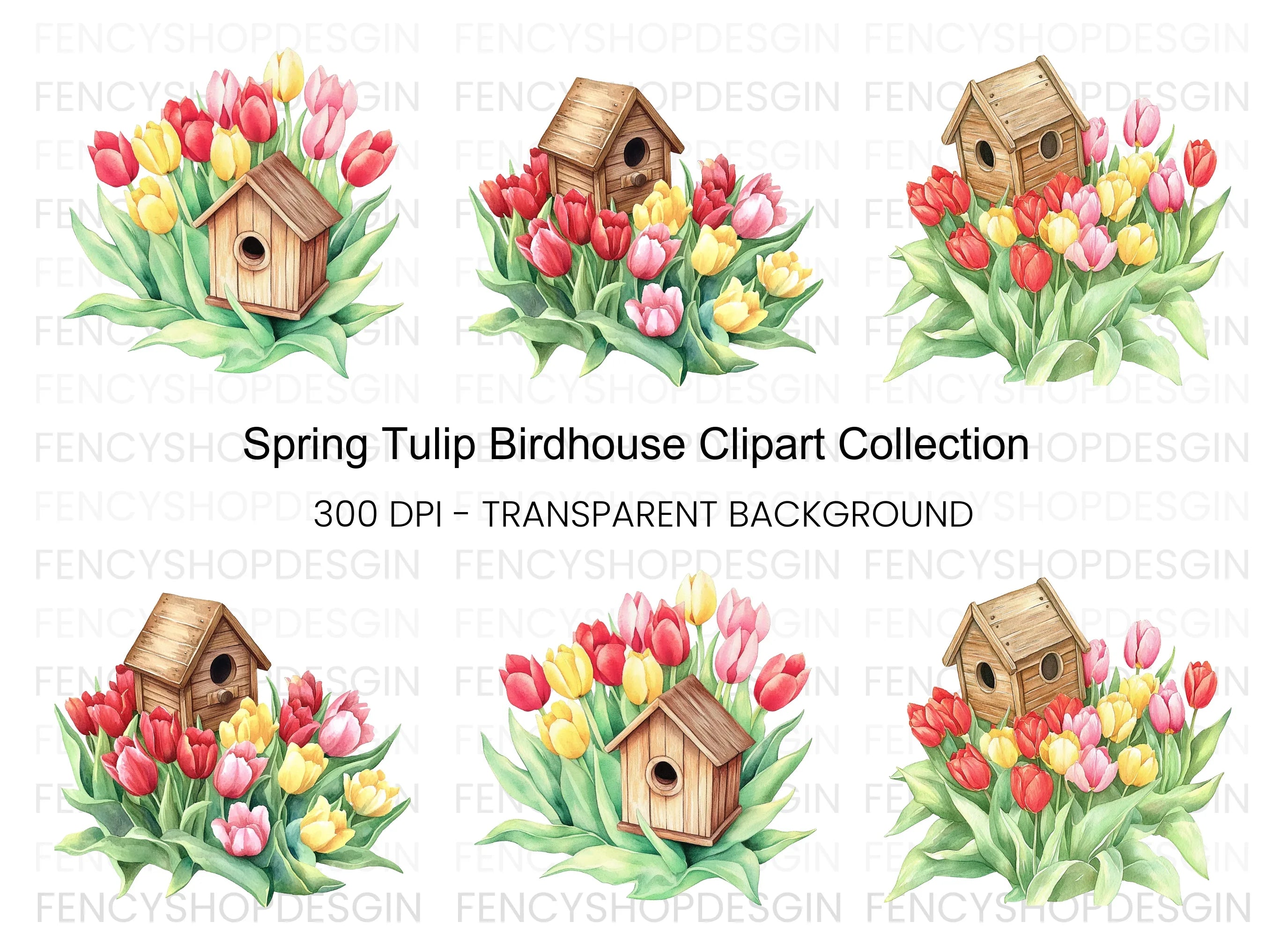 Birdhouse and Tulip Clipart Bundle