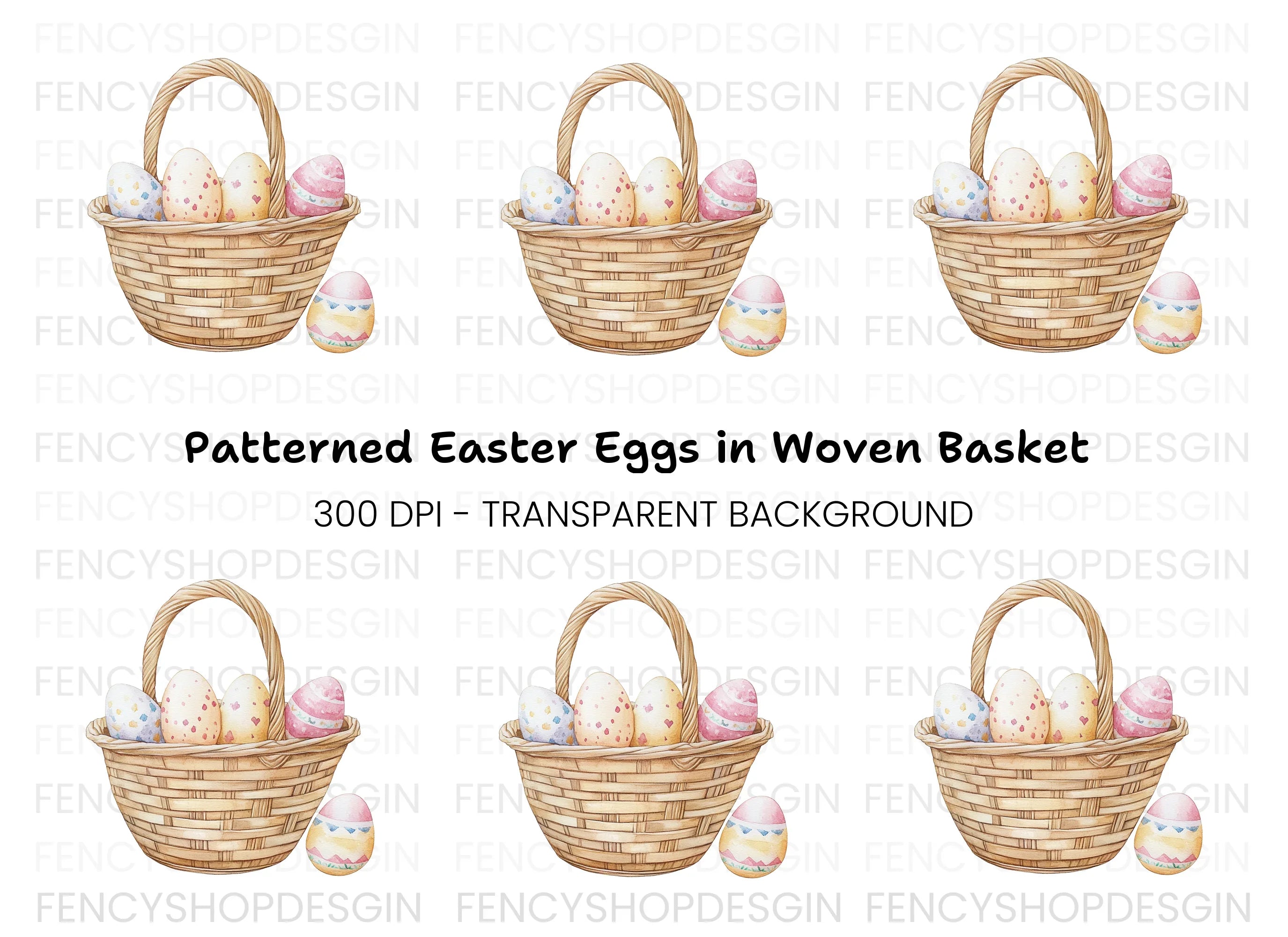 Easter Basket with Eggs Clipart Bundle