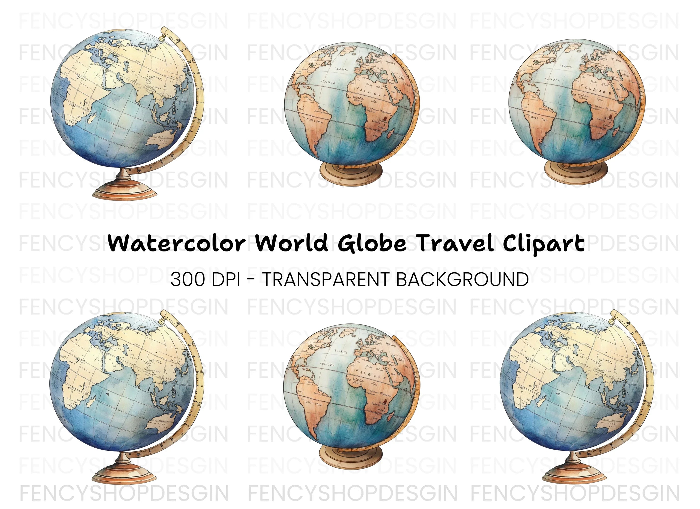 Vintage World Globe Clipart Bundle