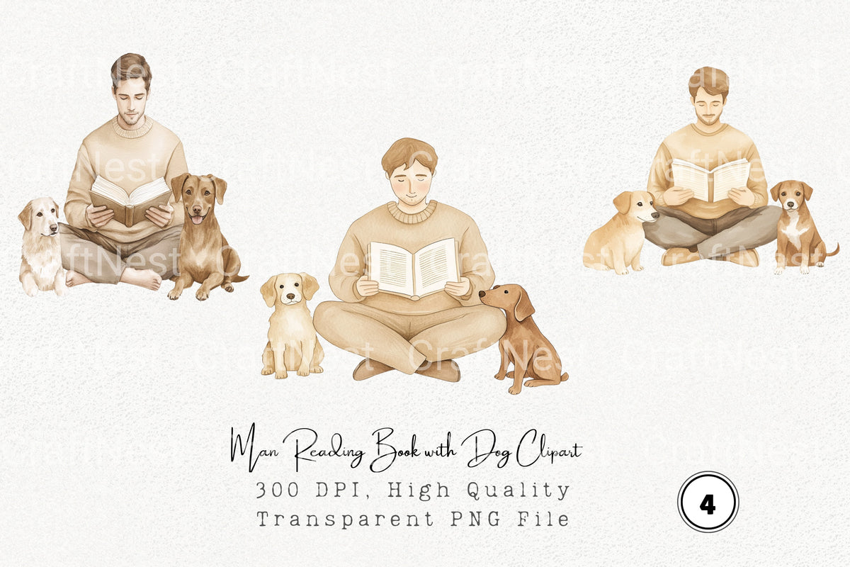 Man Reading With Dog Clipart Planner