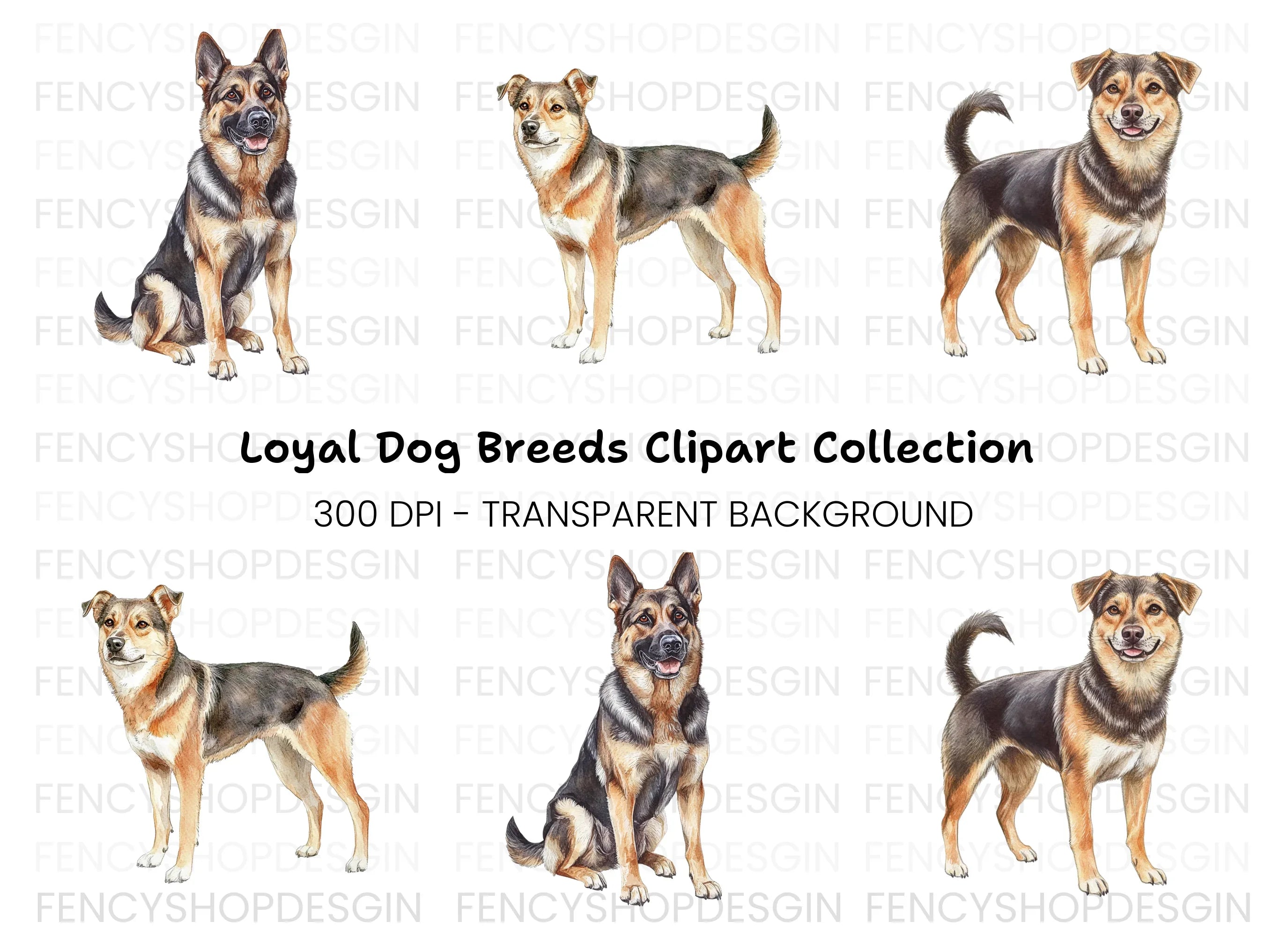 German Shepherd and Mixed Breed Dogs Clipart Bundle