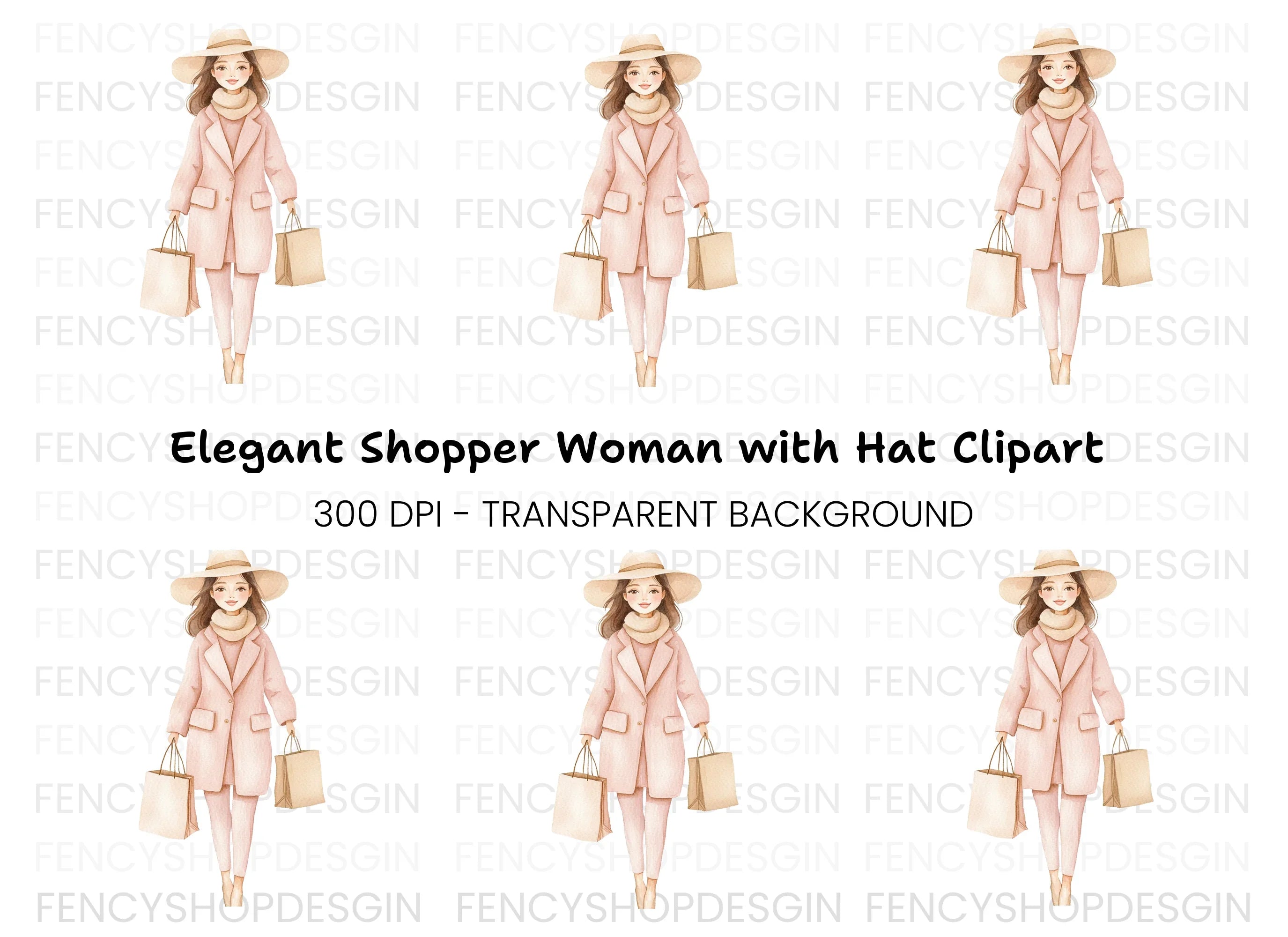 Stylish Woman Shopping Clipart Bundle