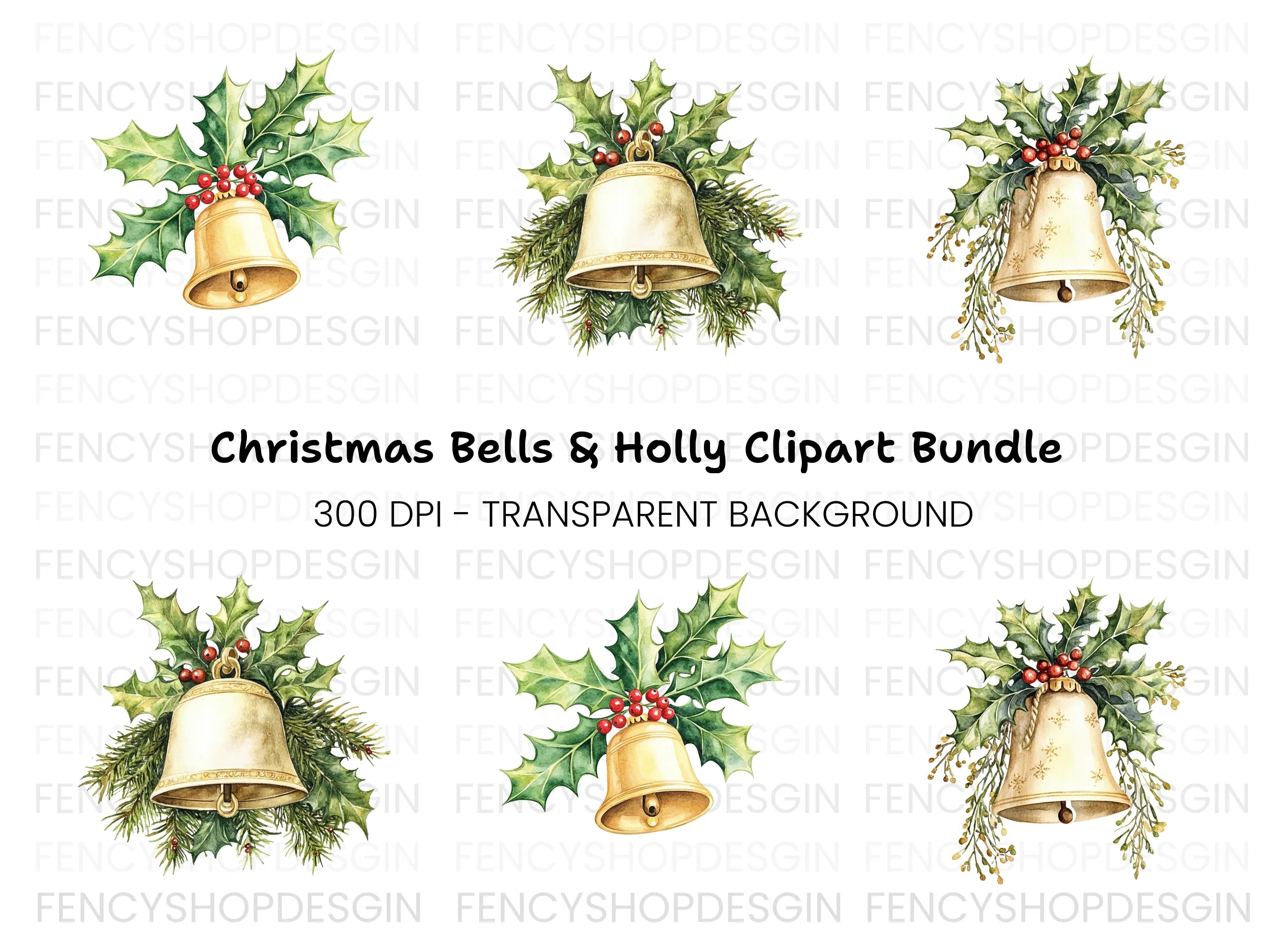 Festive Christmas Bells Clipart Bundle