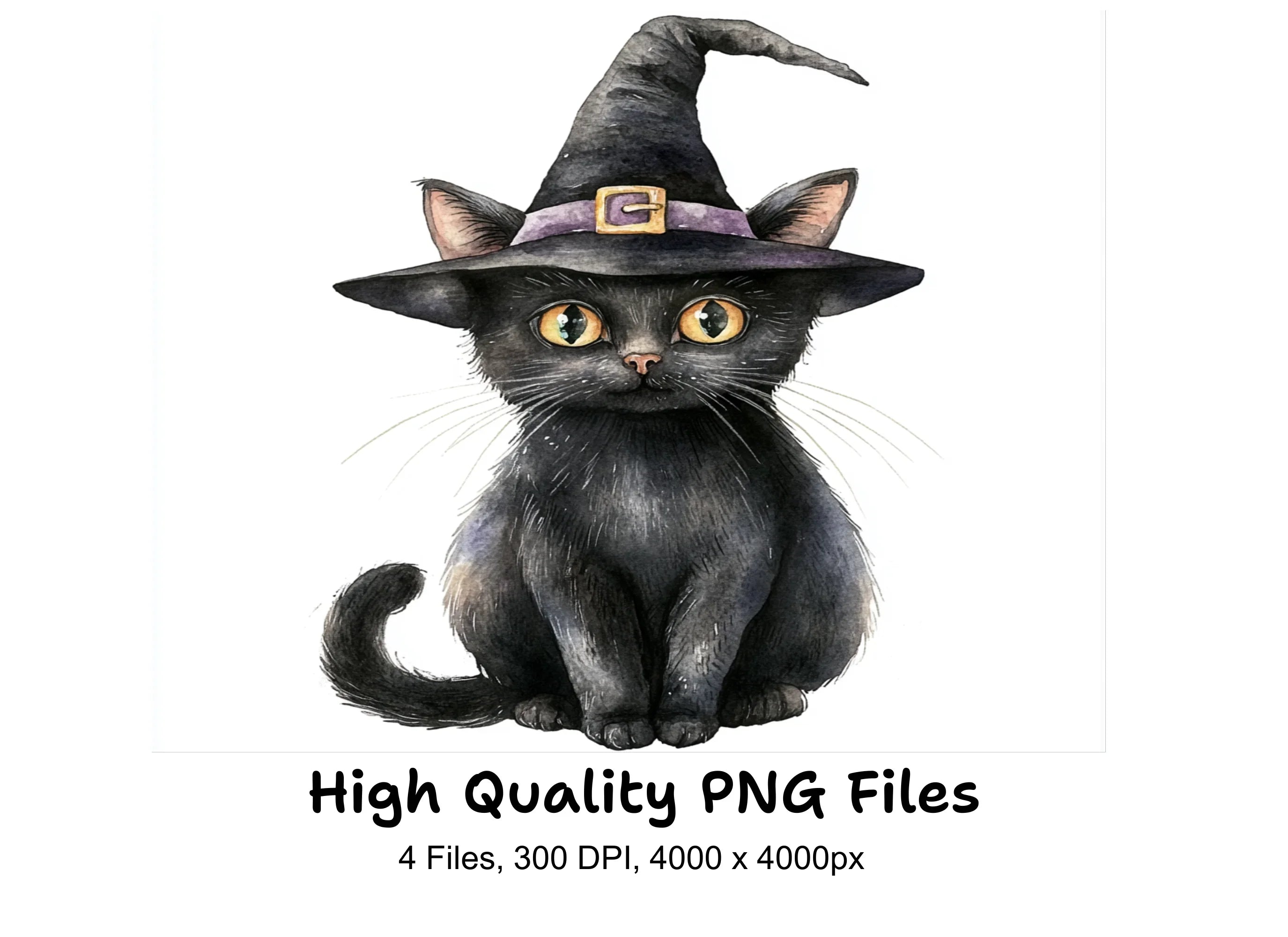Cute Black Witch Cat Clipart Bundle