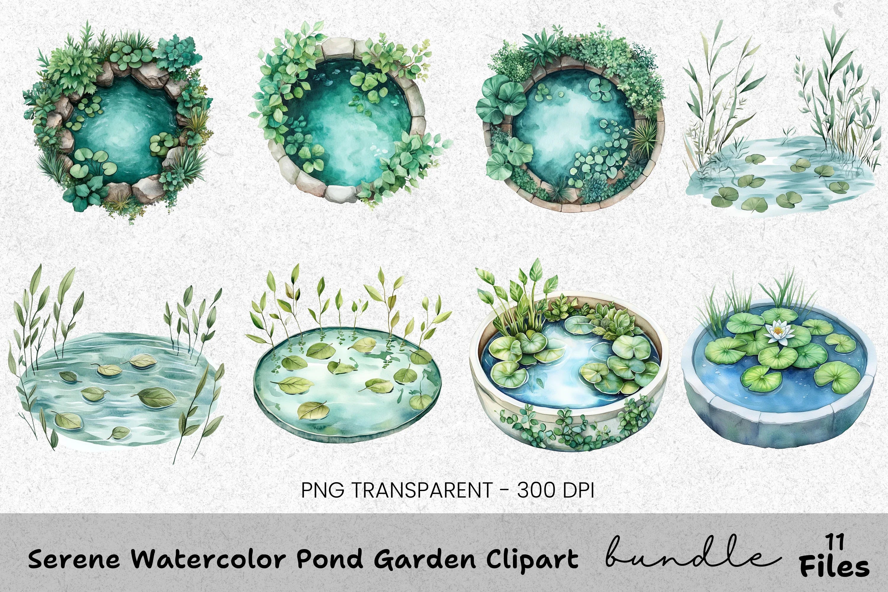 Serene Pond Garden Clipart Bundle