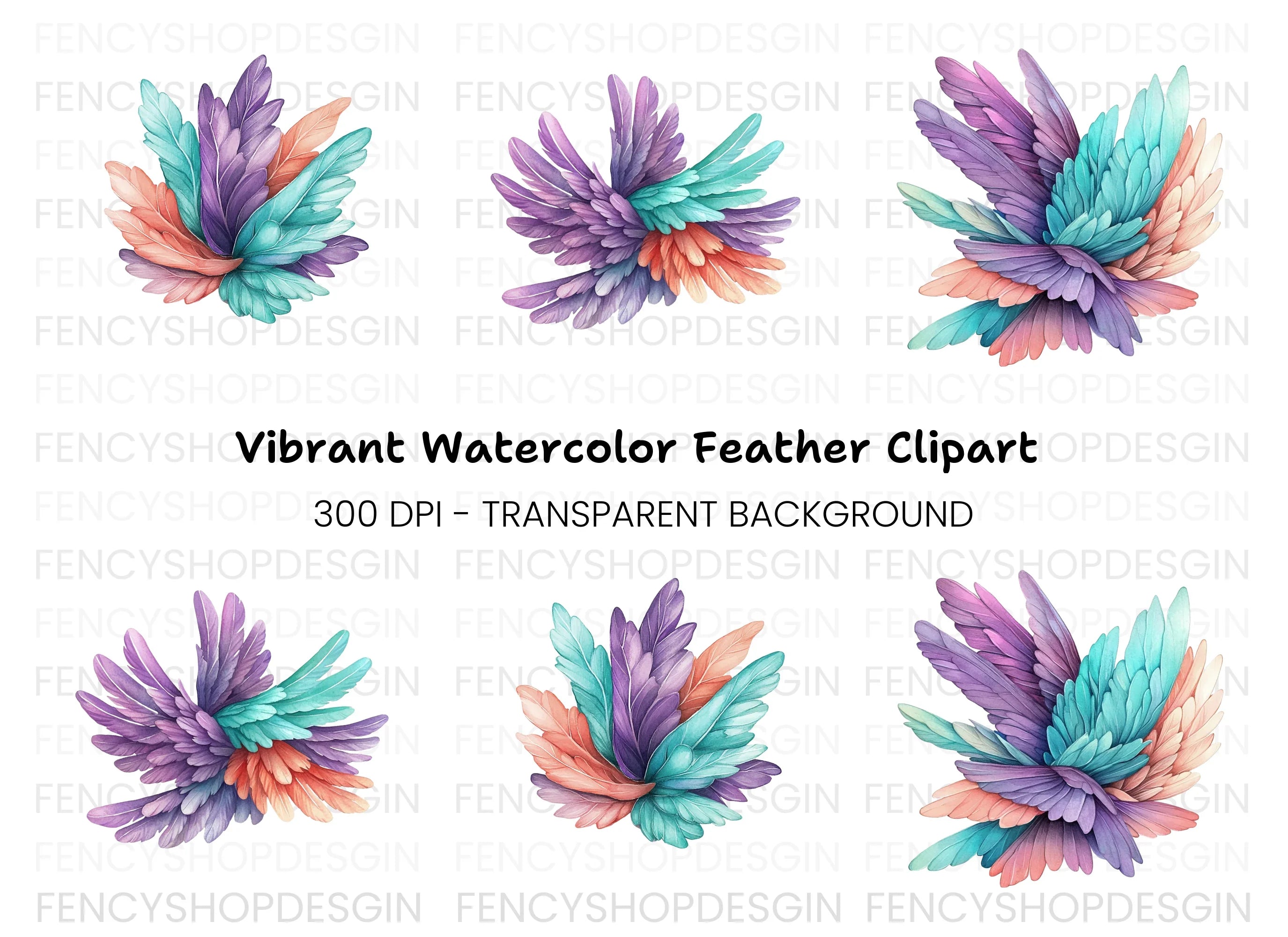 Pastel Feather Burst Clipart Bundle