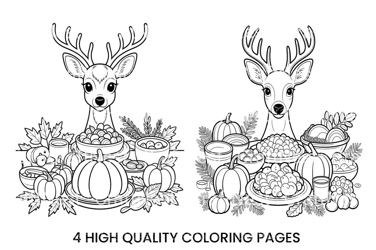 Thanksgiving Deer Feast Coloring Books