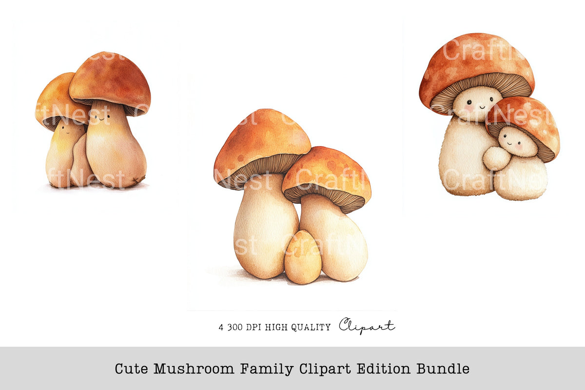 Cute Mushroom Family Edition Clipart Bundle