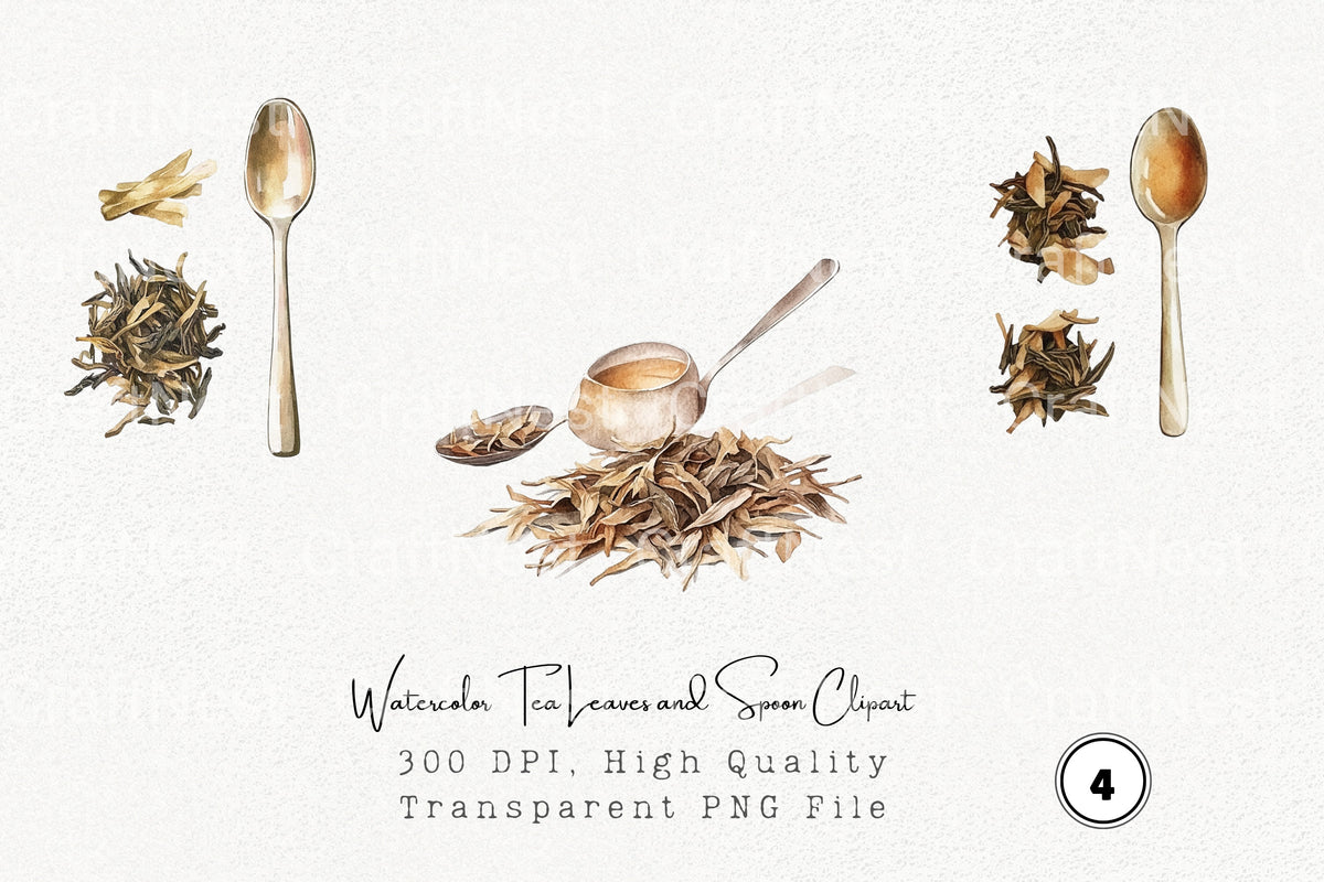 Tea Leaves And Spoon Clipart Bundle
