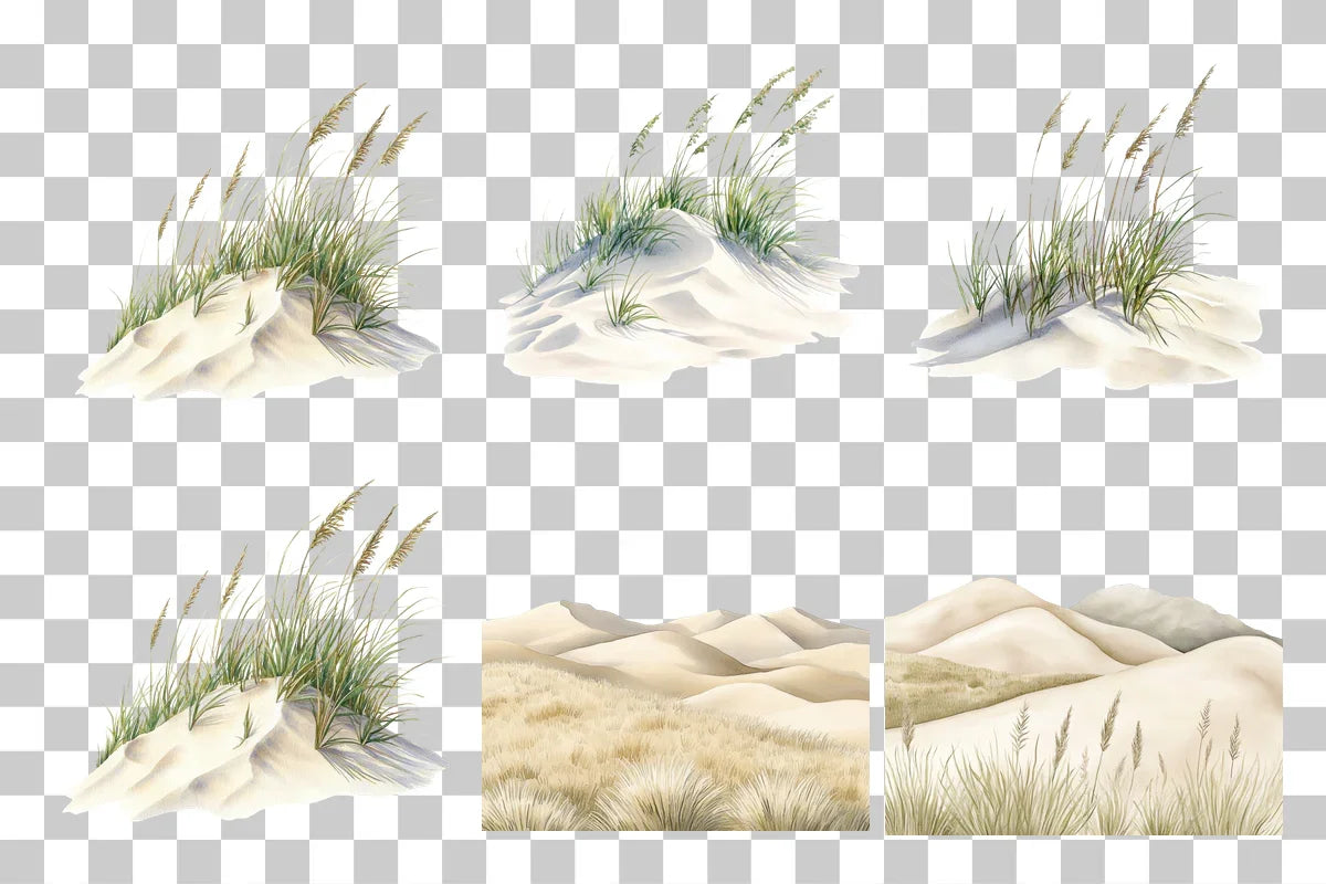 Coastal Sand Dunes with Grass Clipart Bundle - CraftNest - Digital Crafting and Art