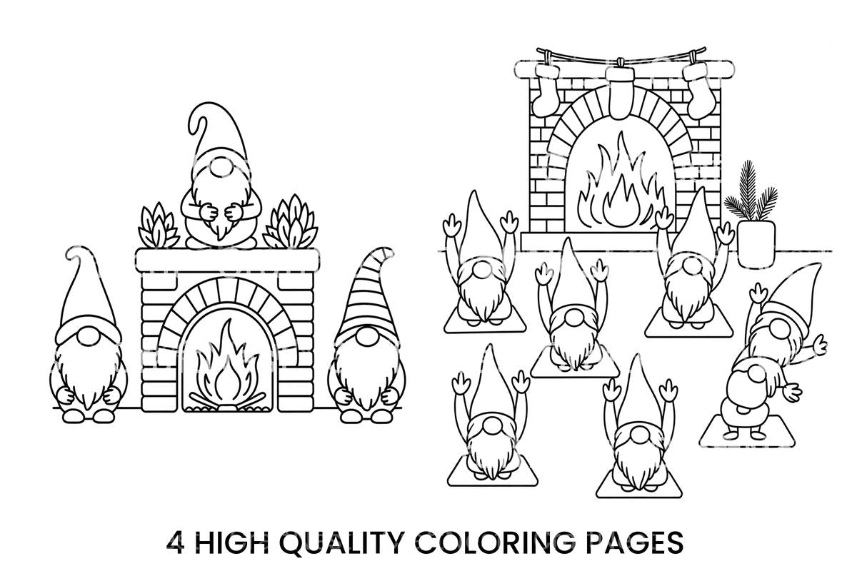 Christmas Gnomes Yoga by Fireplace Coloring Books