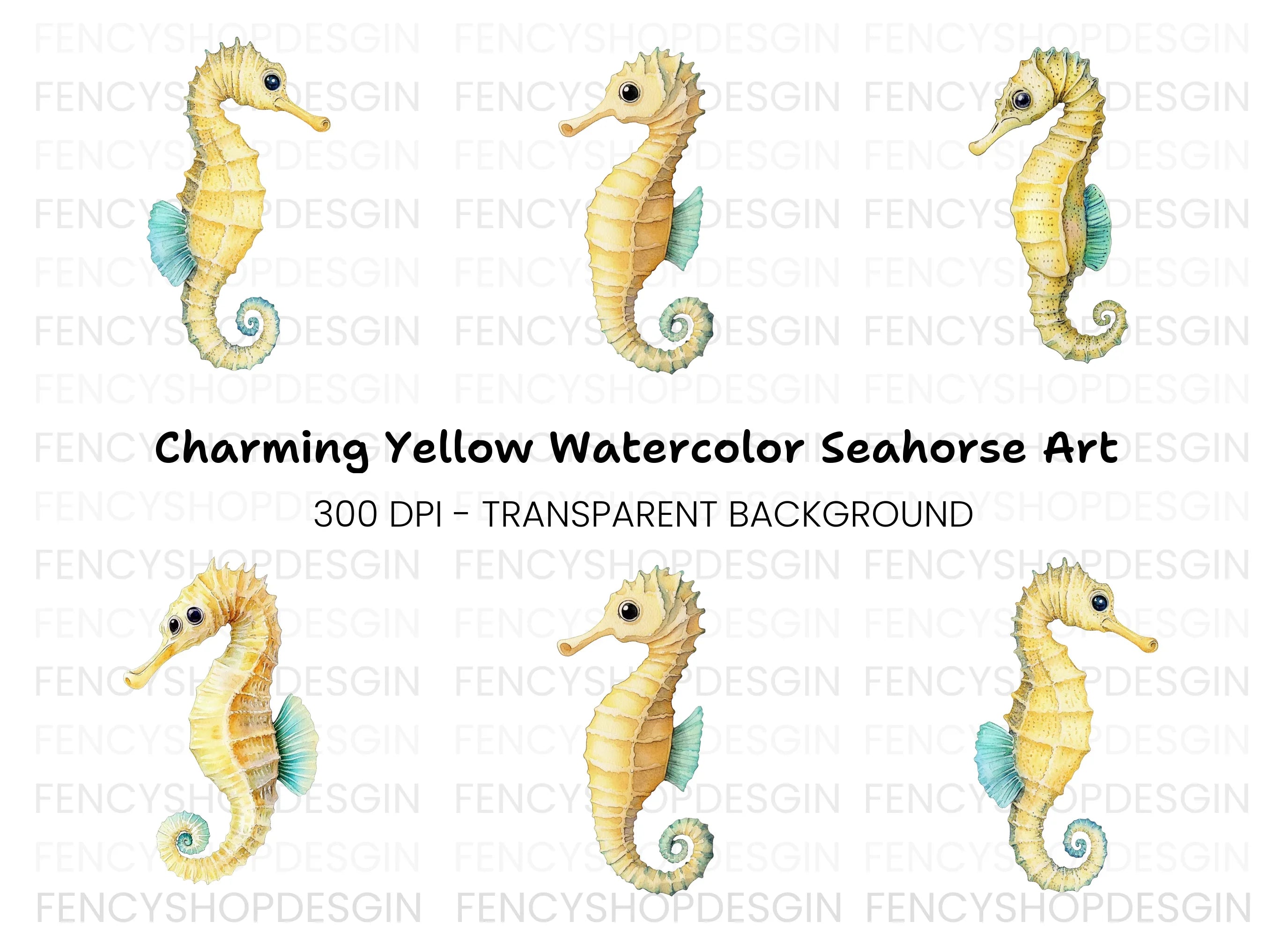 Yellow Seahorse Clipart Bundle