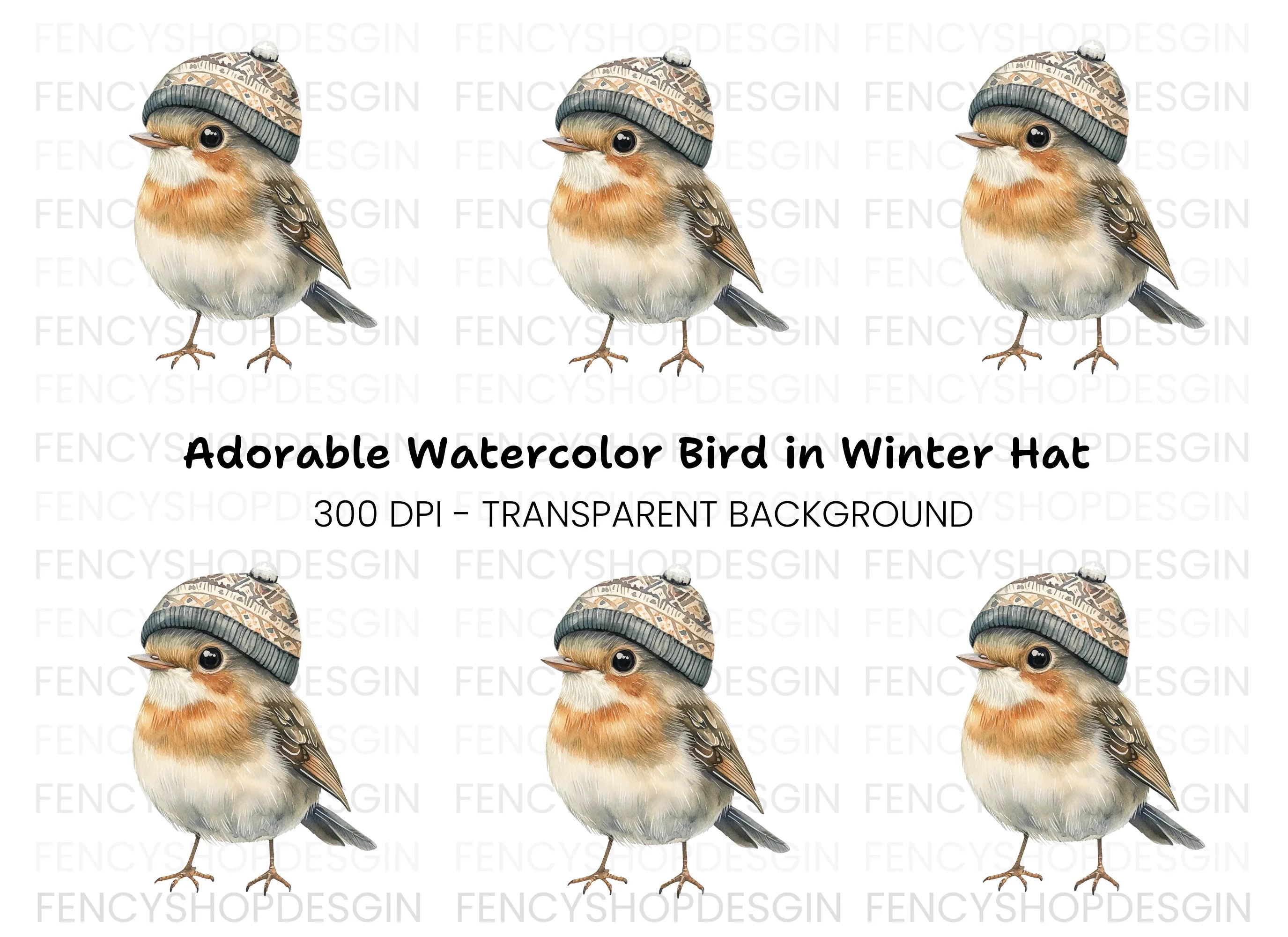 Cute Bird in Winter Hat Clipart Bundle