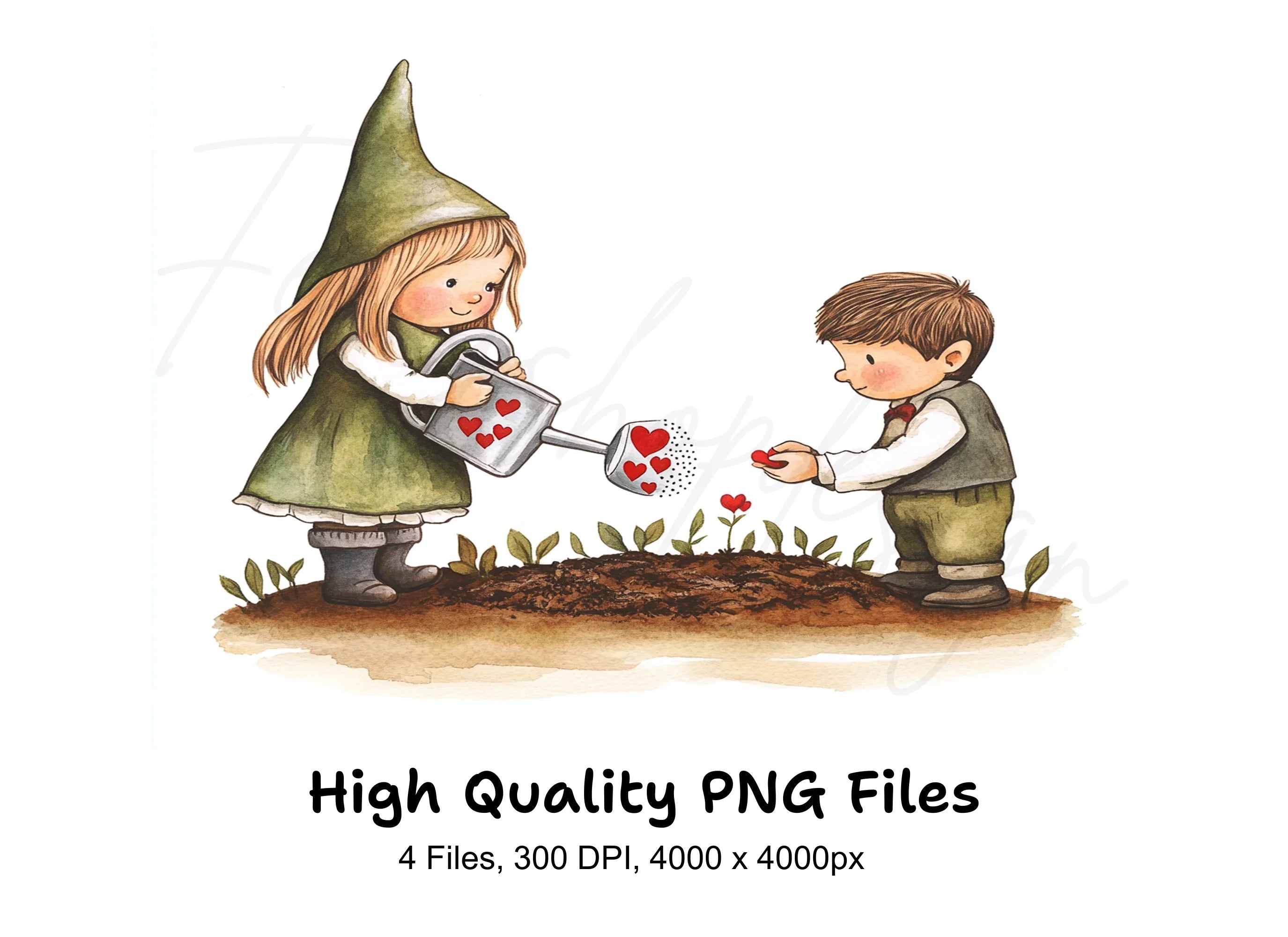 Kids Gardening with Hearts Clipart Bundle