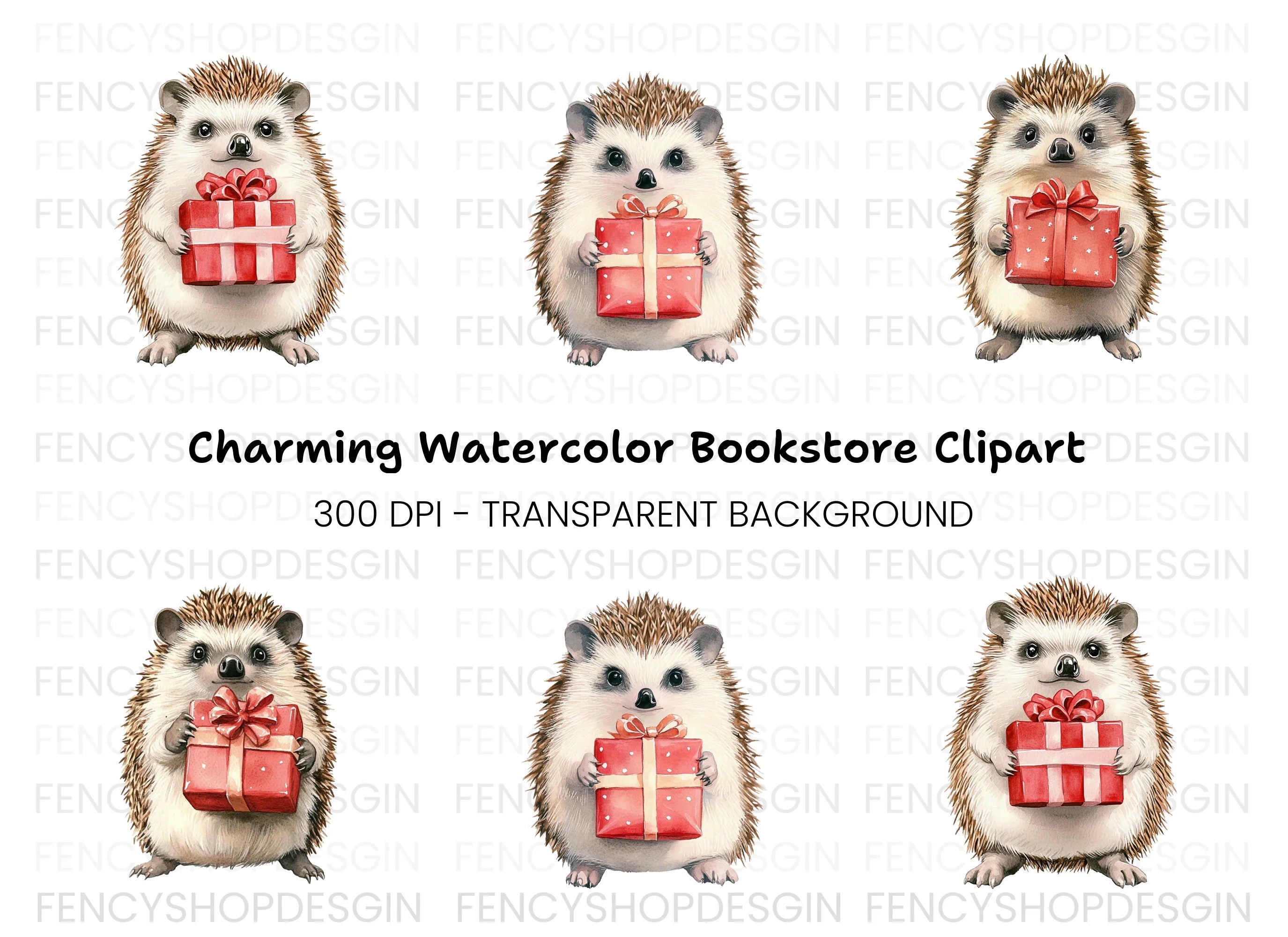 Cute Hedgehog with Red Gift Box Clipart Bundle