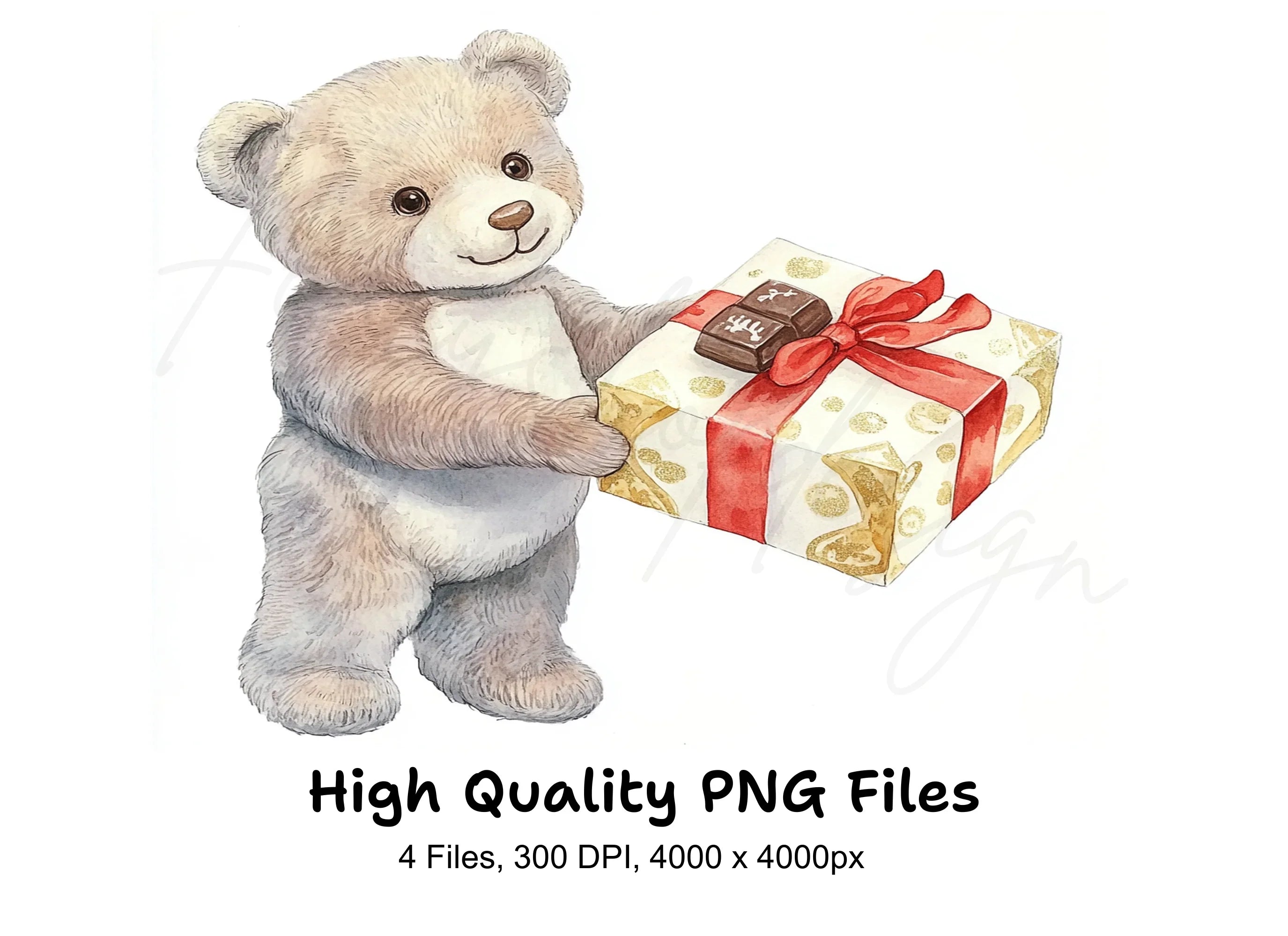 Cute Teddy Bear Holding Gift Clipart Bundle