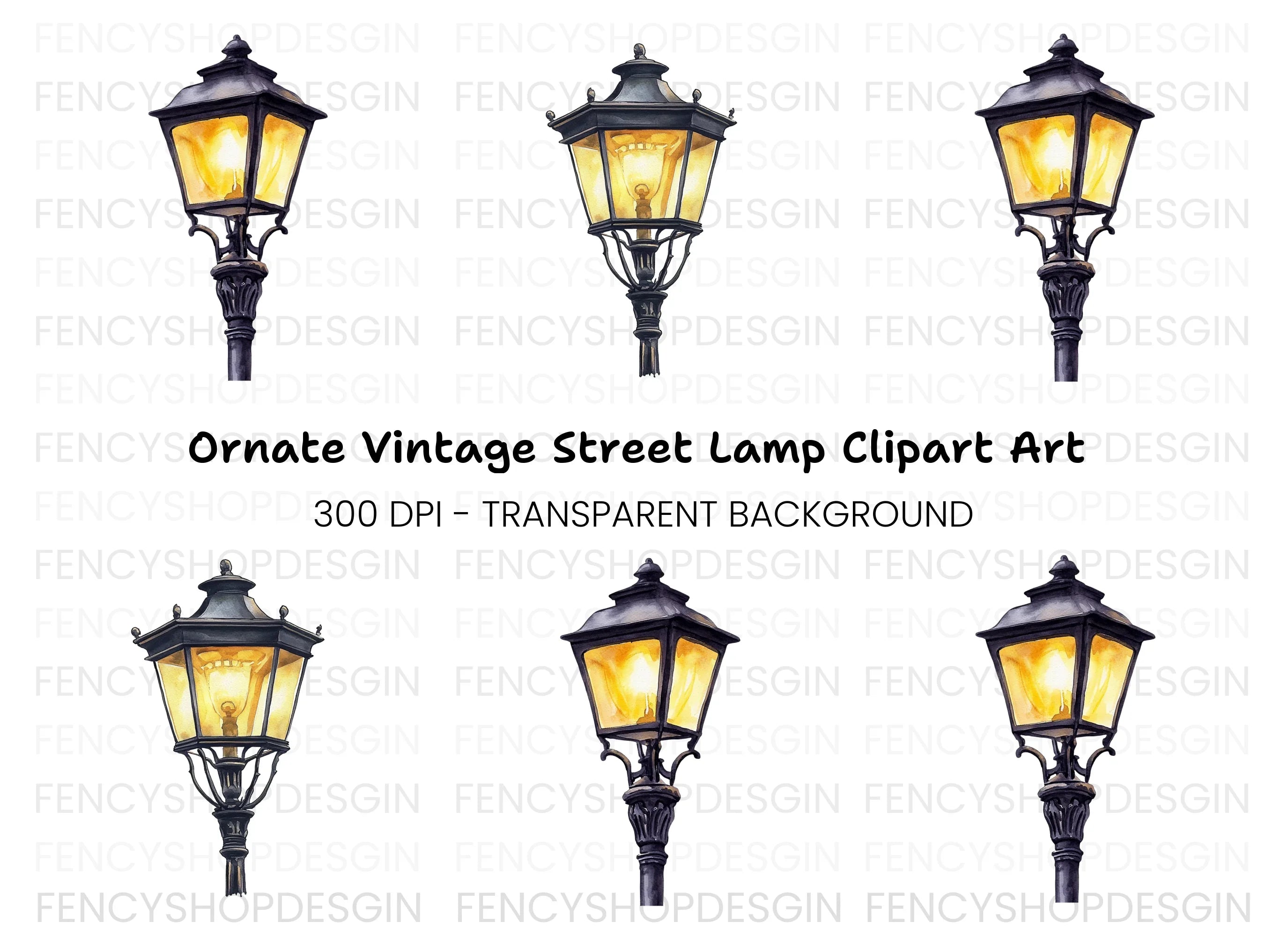 Vintage Street Lamp Clipart Bundle