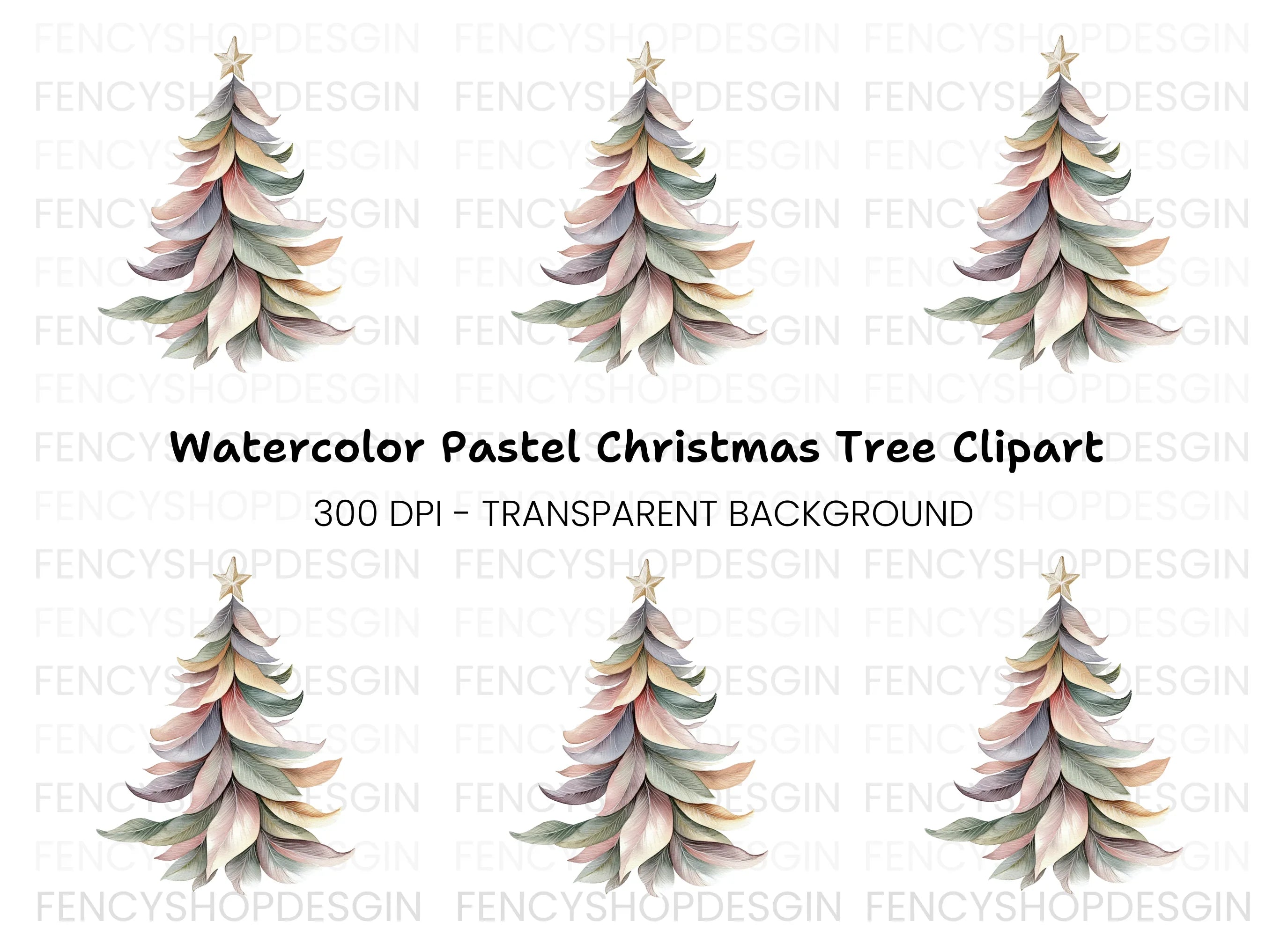 Pastel Feather Christmas Tree Clipart Bundle