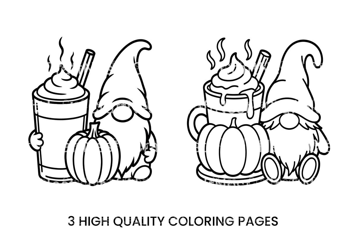 Autumn Gnomes with Pumpkin Spice Drinks Coloring Books
