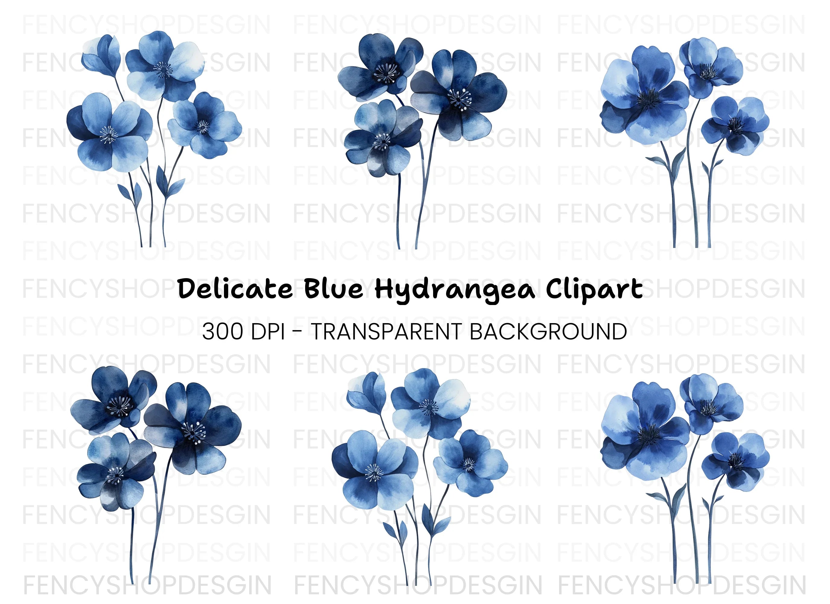 Blue Flowers Clipart Bundle