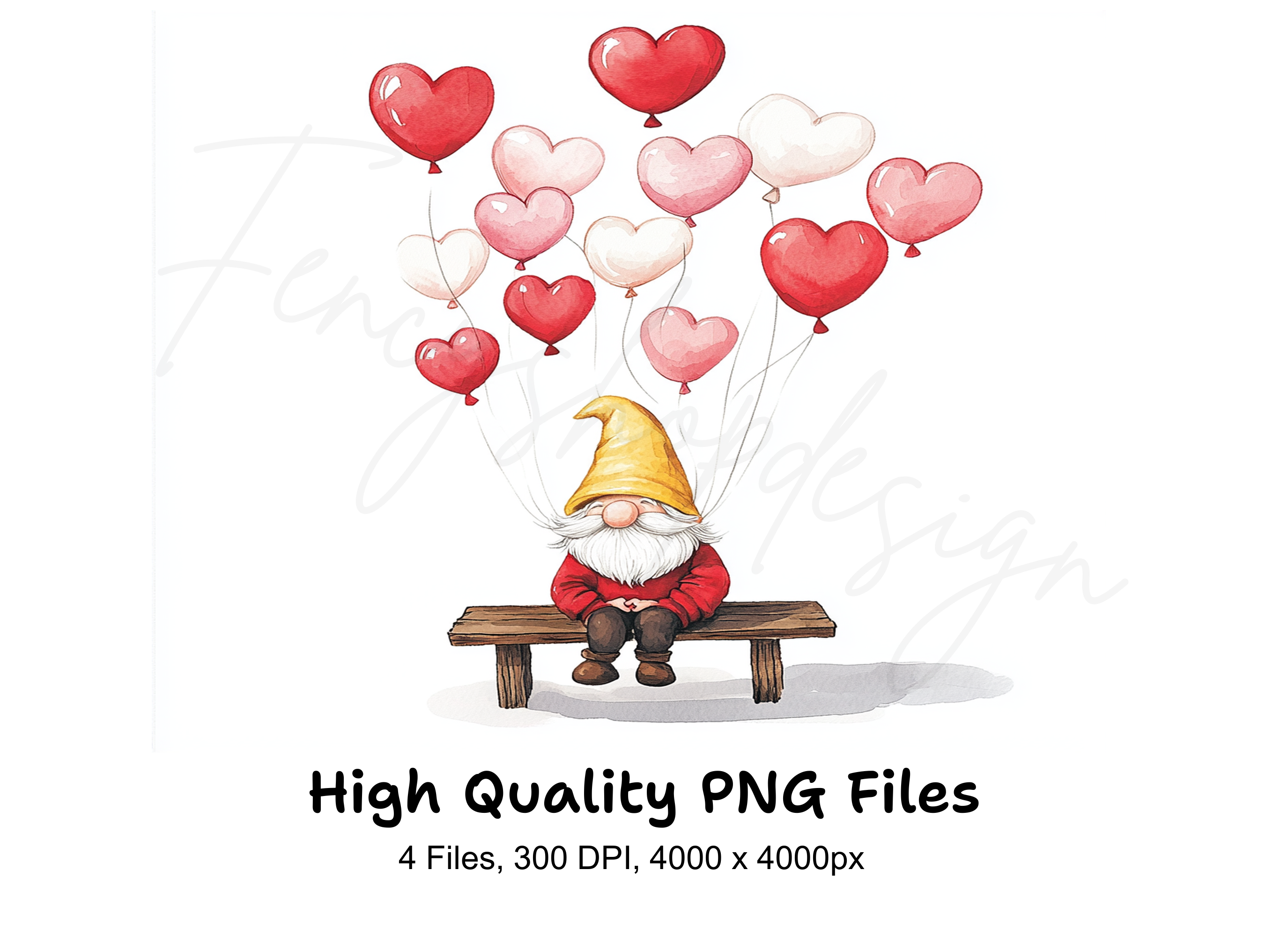 Valentine Gnomes with Heart Balloons Clipart Bundle