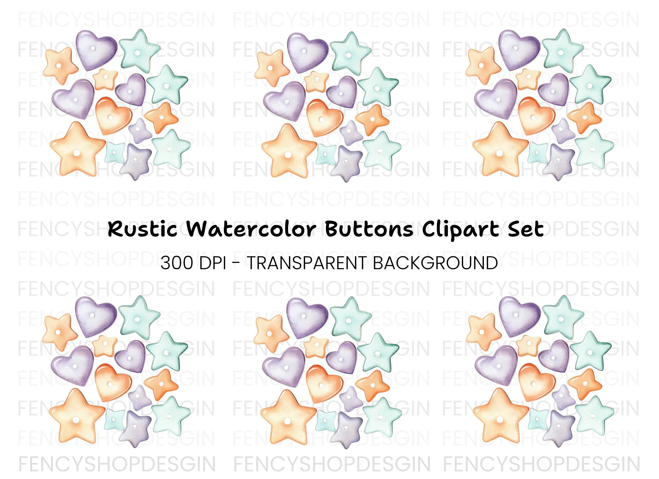 Cute Pastel Heart and Star Beads Clipart Bundle