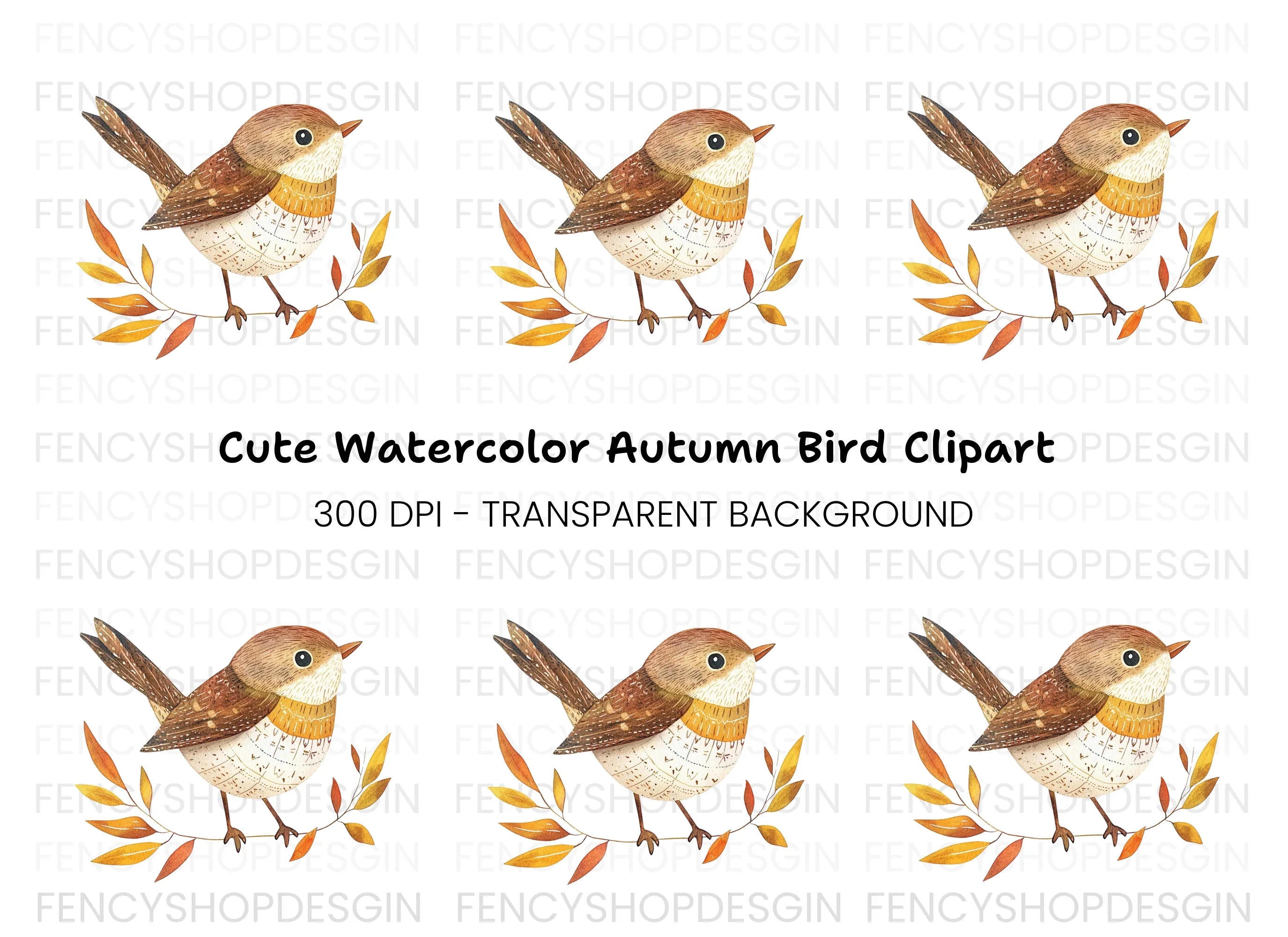 Cute Bird on Branch Clipart Bundle