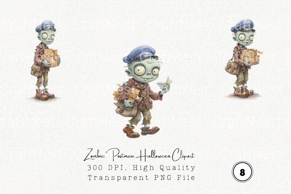 Zombie Postman Halloween Clipart Bundle