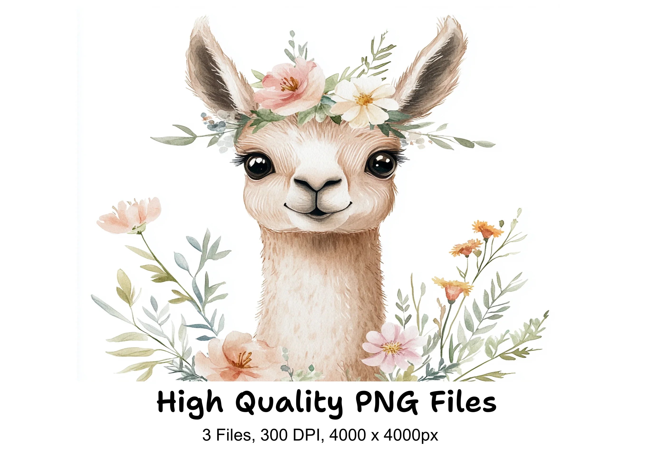 Cute Llama with Floral Accents Clipart Bundle