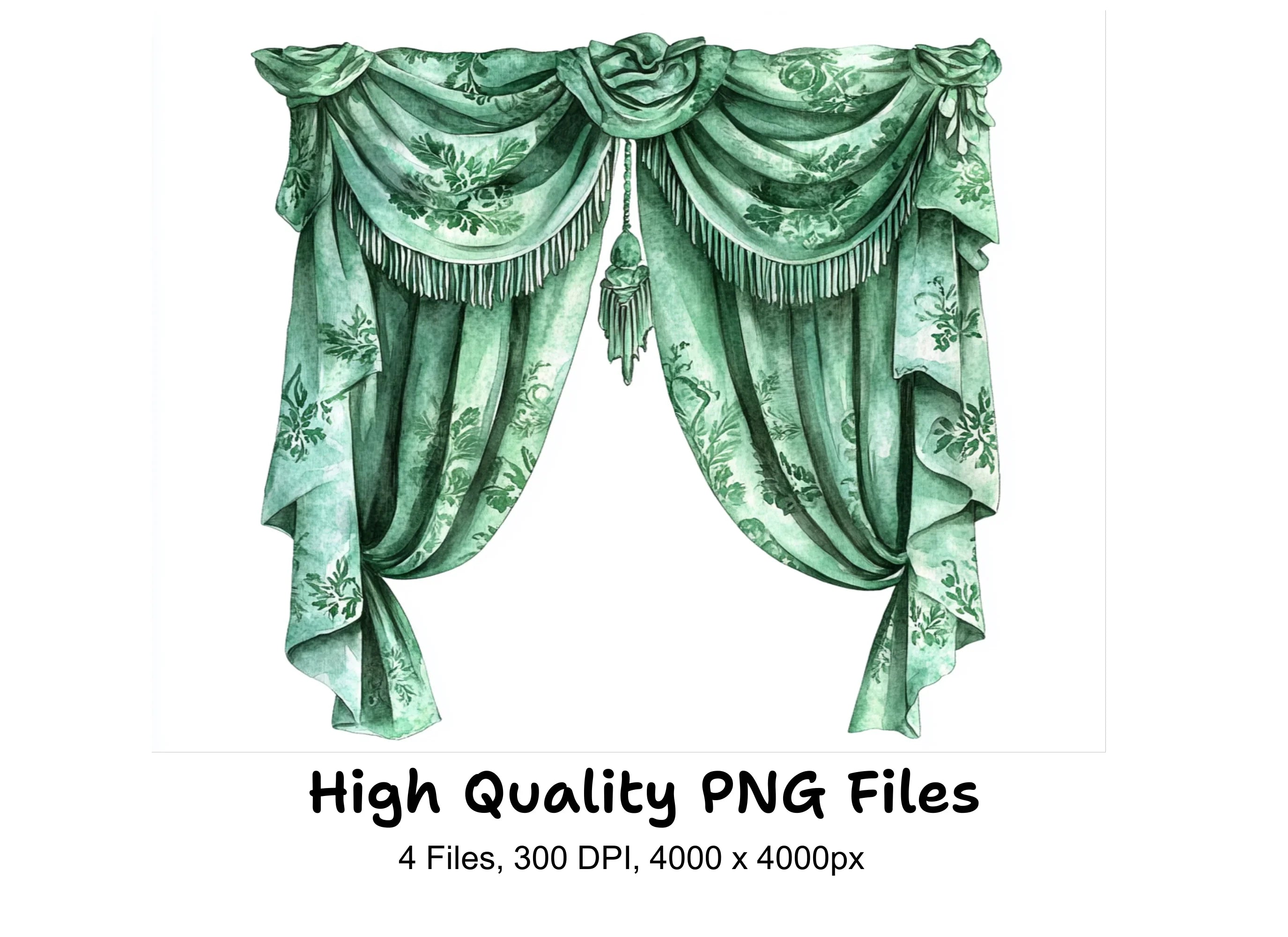 Ornate Green and Gold Curtain Clipart Bundle