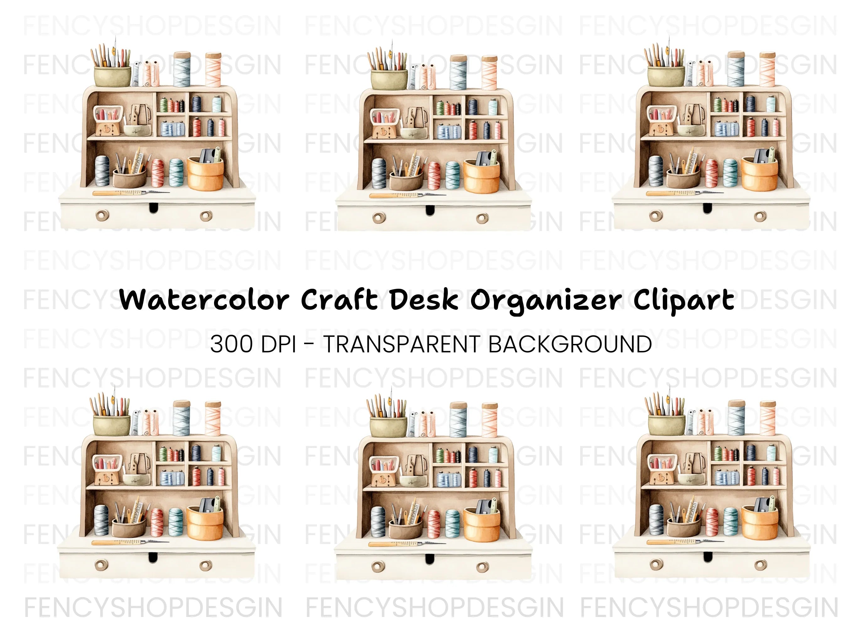 Vintage Sewing Desk Clipart Bundle