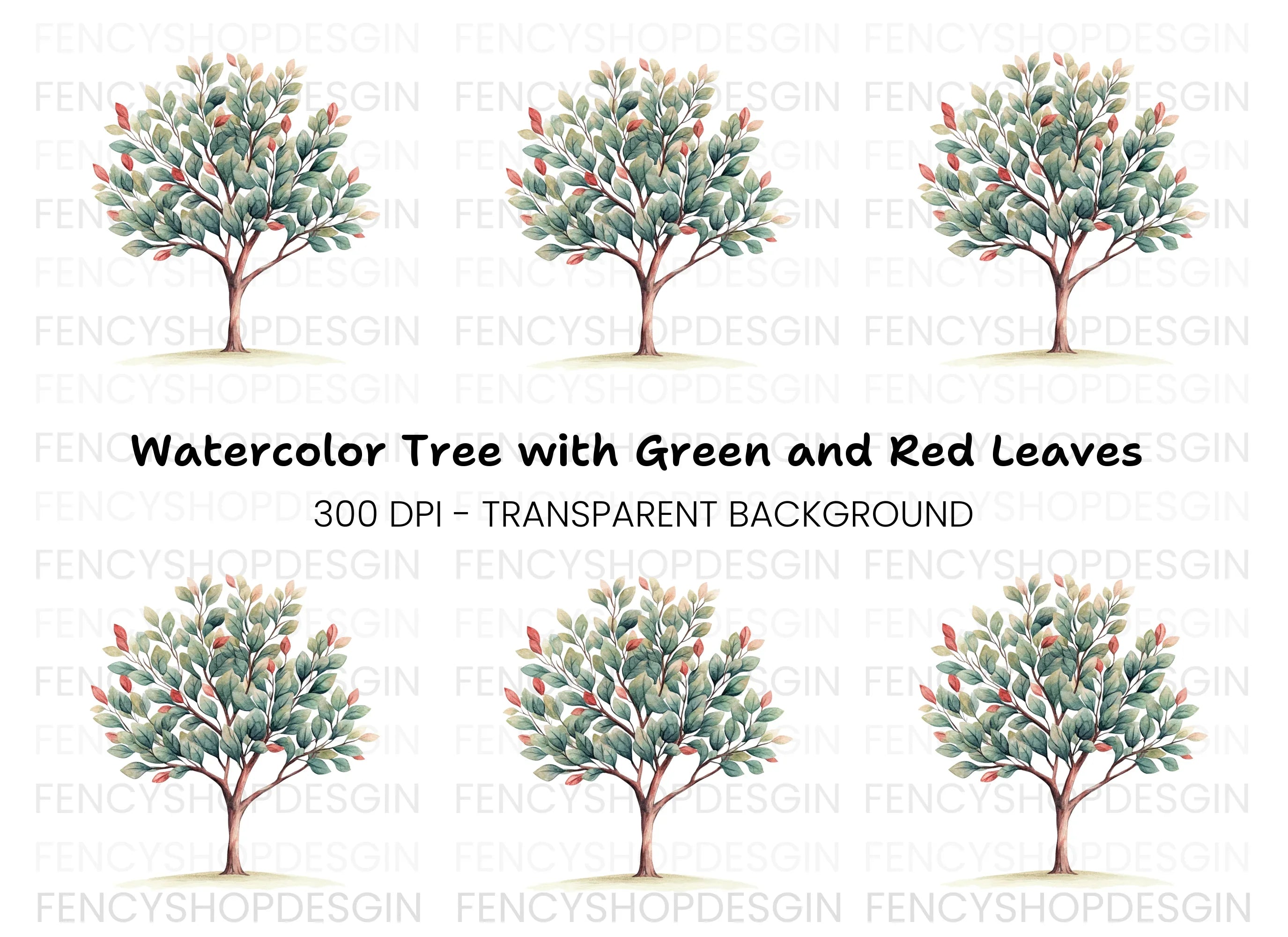 Green Tree Illustration Clipart Bundle