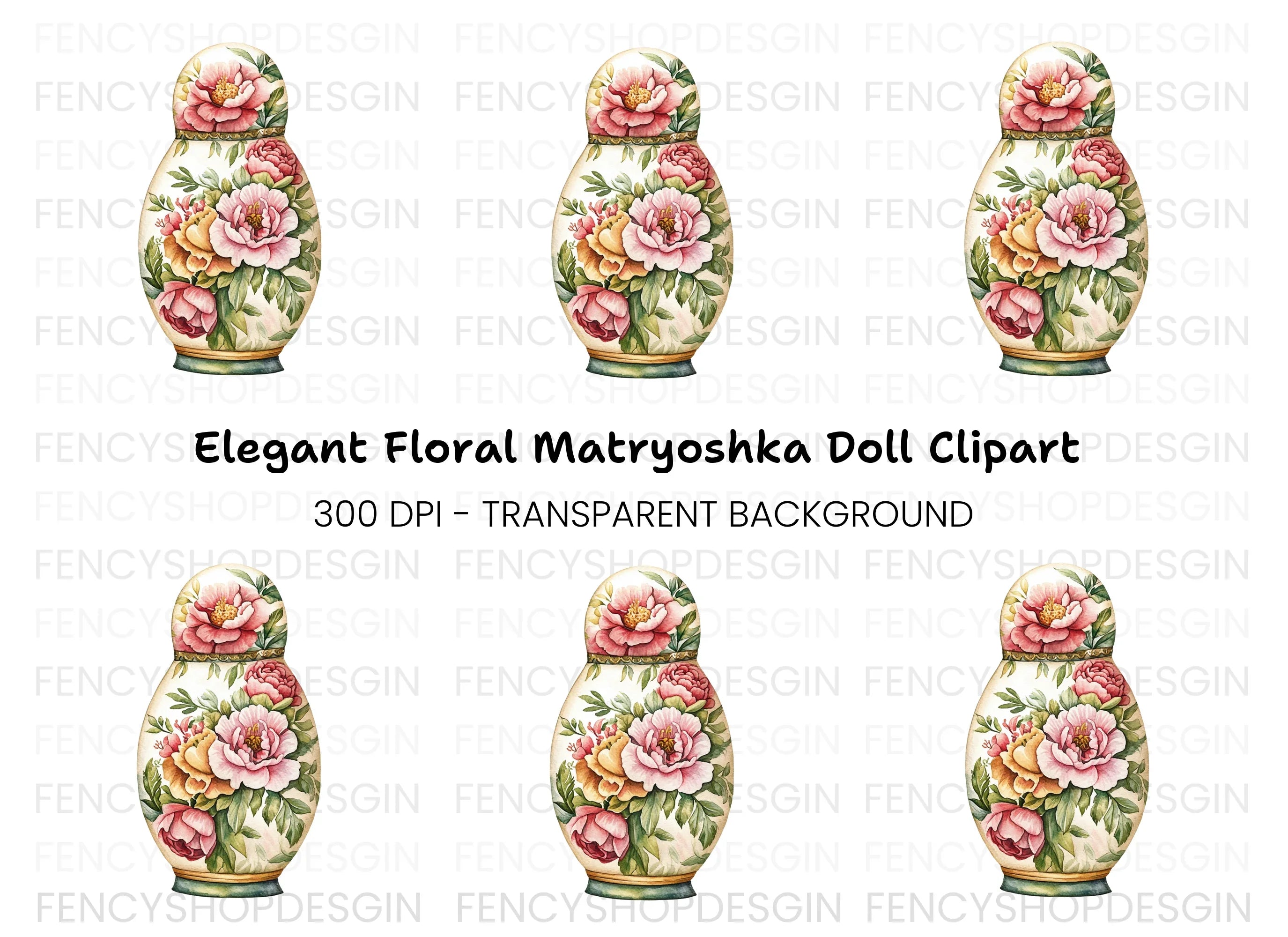 Floral Matryoshka Doll Clipart Bundle