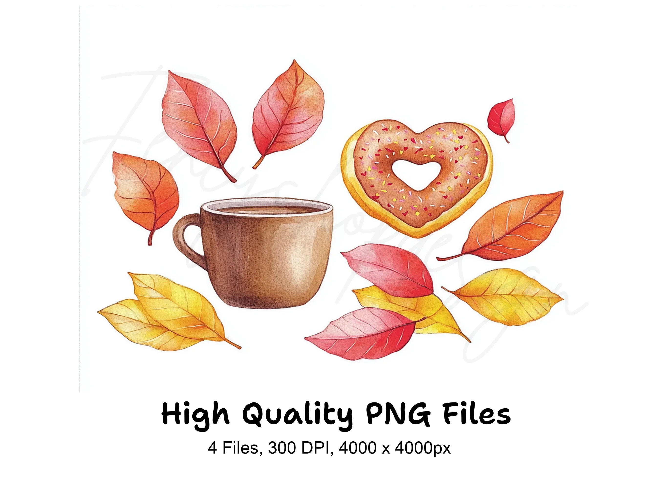 Autumn Leaves Donut Coffee Clipart Bundle
