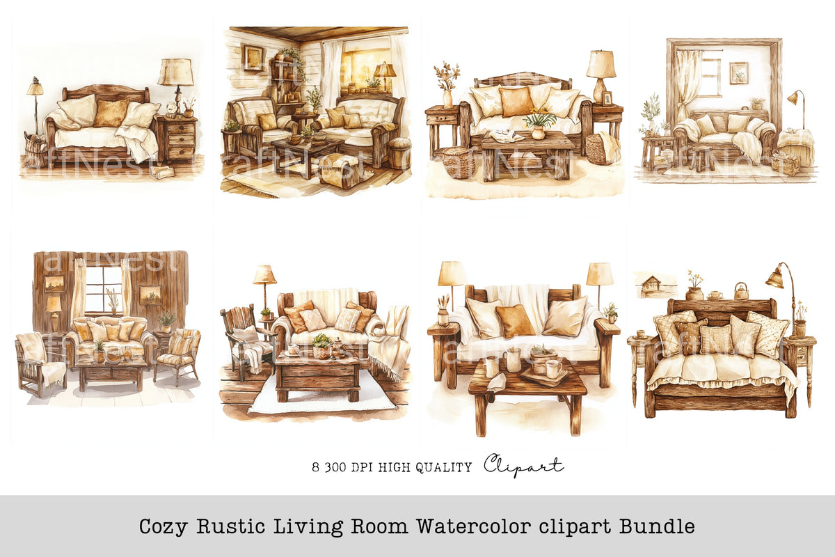 Cozy Rustic Living Room Clipart Bundle