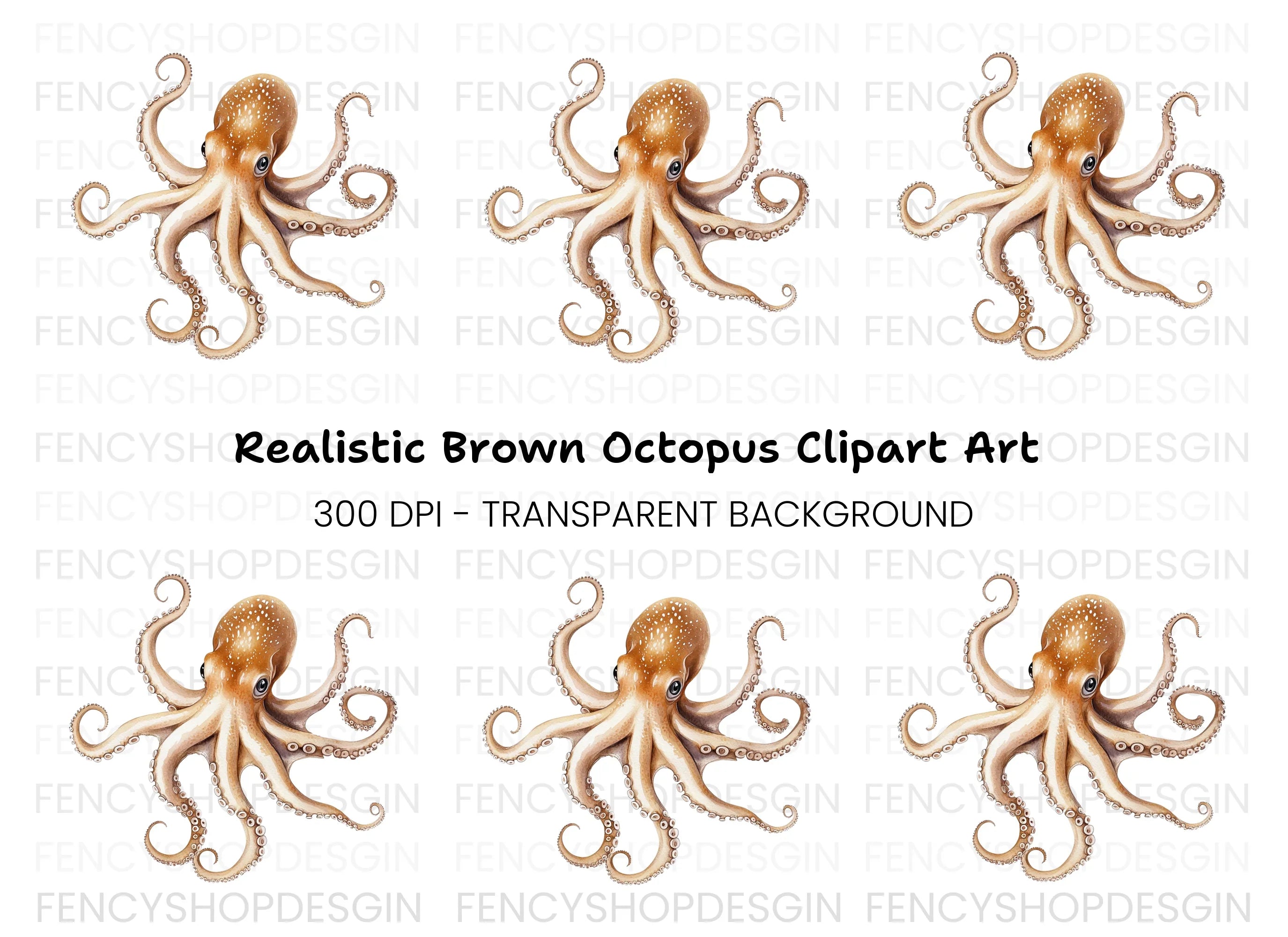 Realistic Octopus Clipart Bundle